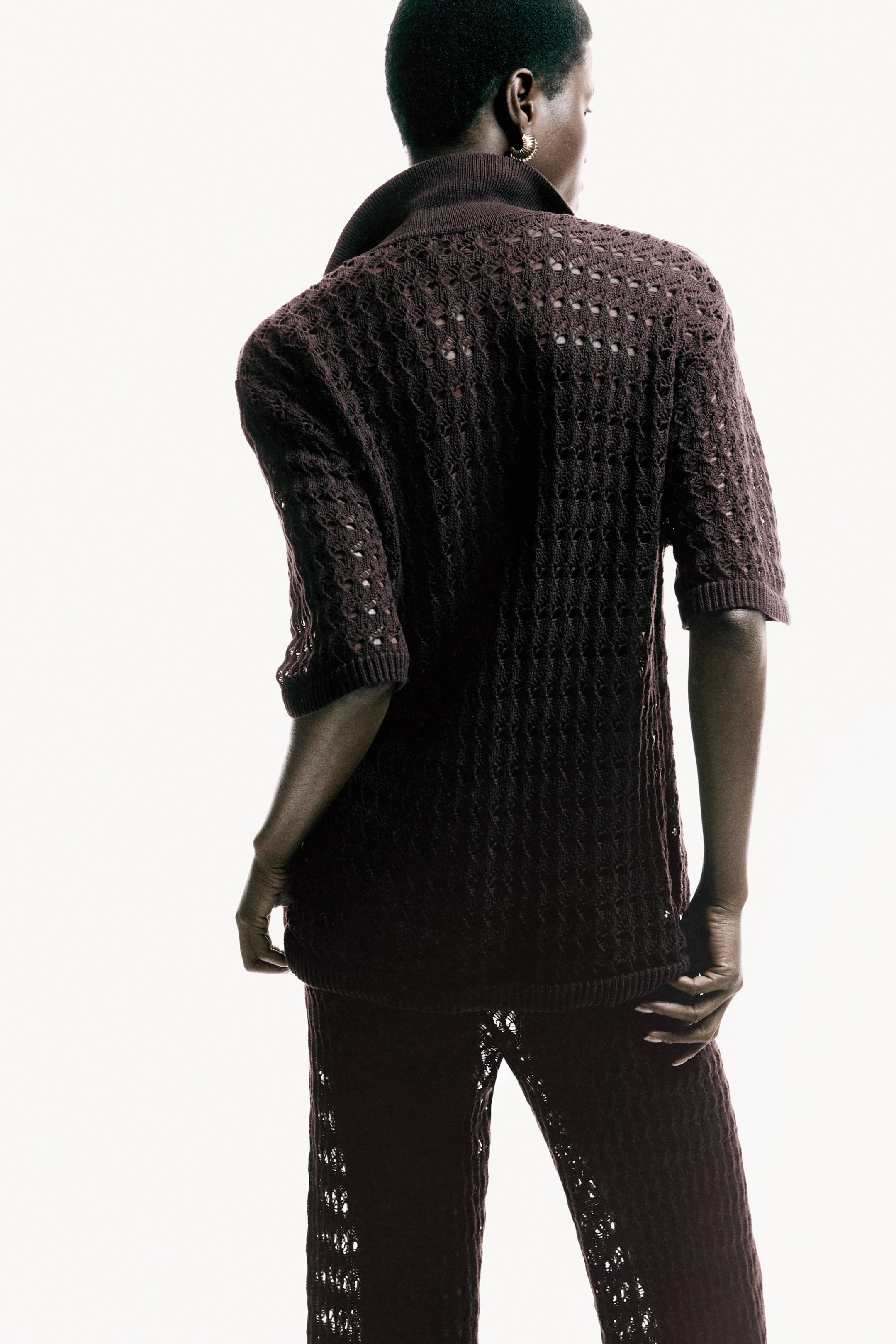 Crochet-Look Cotton Cardigan