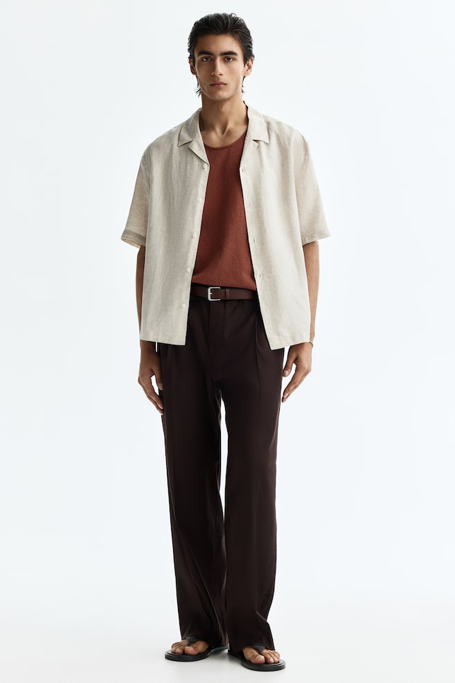 Pantalon sur mesure décontracté en lin mélangé - Brun foncé/Noir - 1
