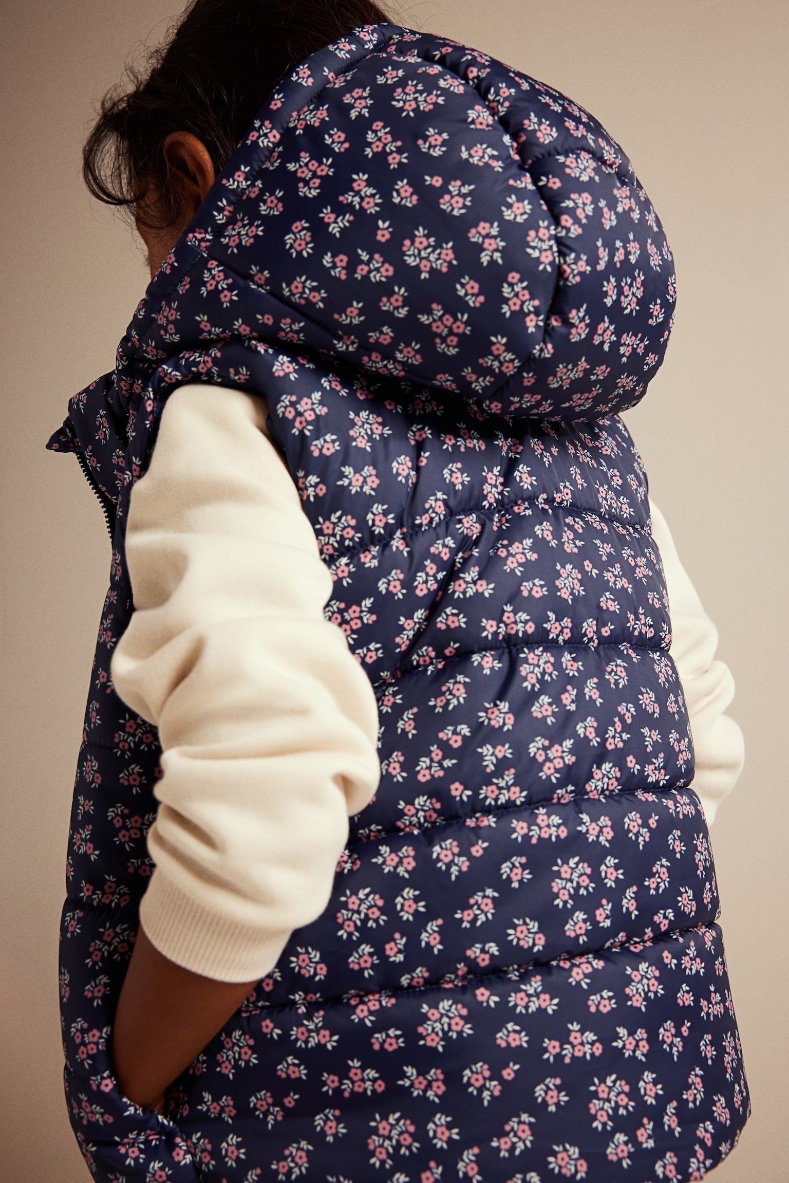 Hooded Puffer Vest - Dark blue/Floral/Light pink - 6