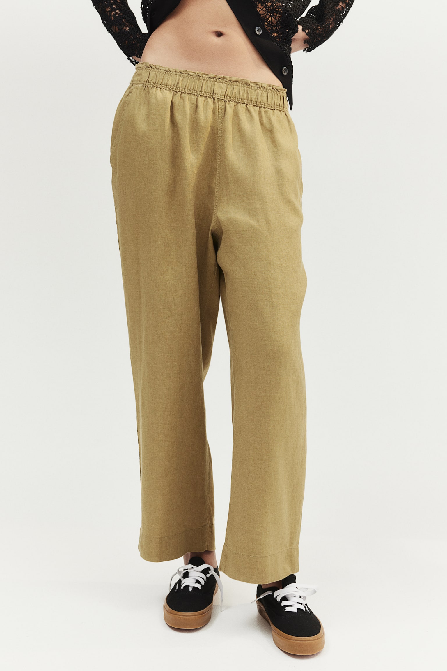 Ankle Length Linen Pants - Khaki green/Light beige/Black/Red - 4