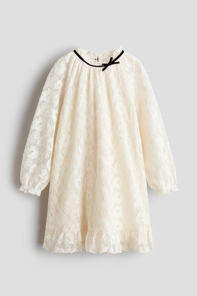 Spitzenkleid mit Volants - Cremefarben/Dunkelrot - 1