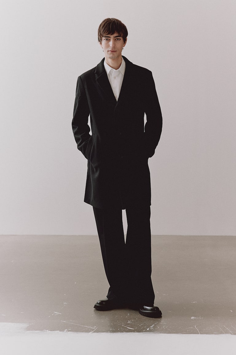 Slim Fit Wool Blend Coat Black Men H&M AU