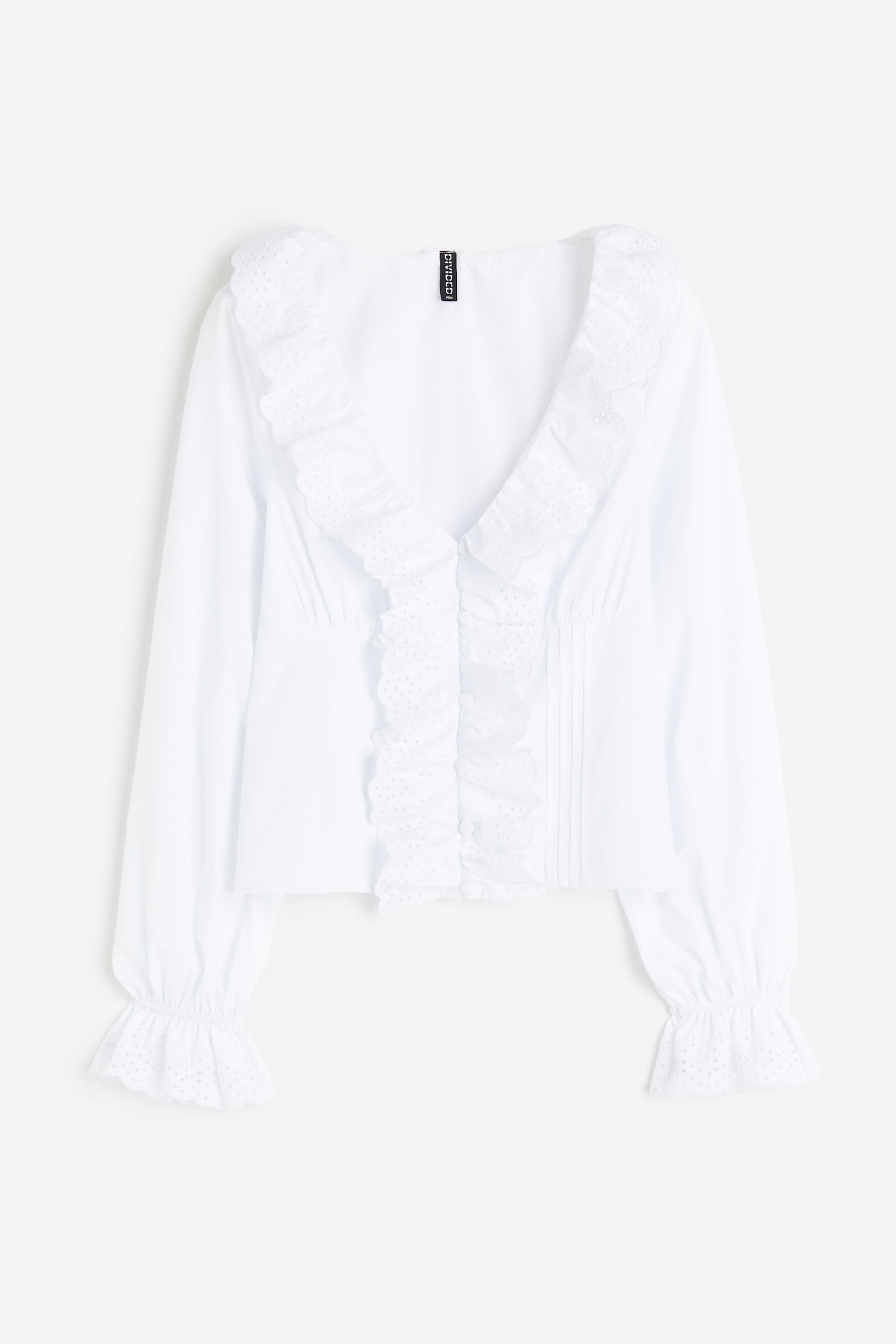 Frill-trimmed poplin blouse - White/Black - 1