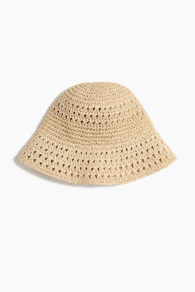 Handmade Straw Bucket Hat - Beige - 1