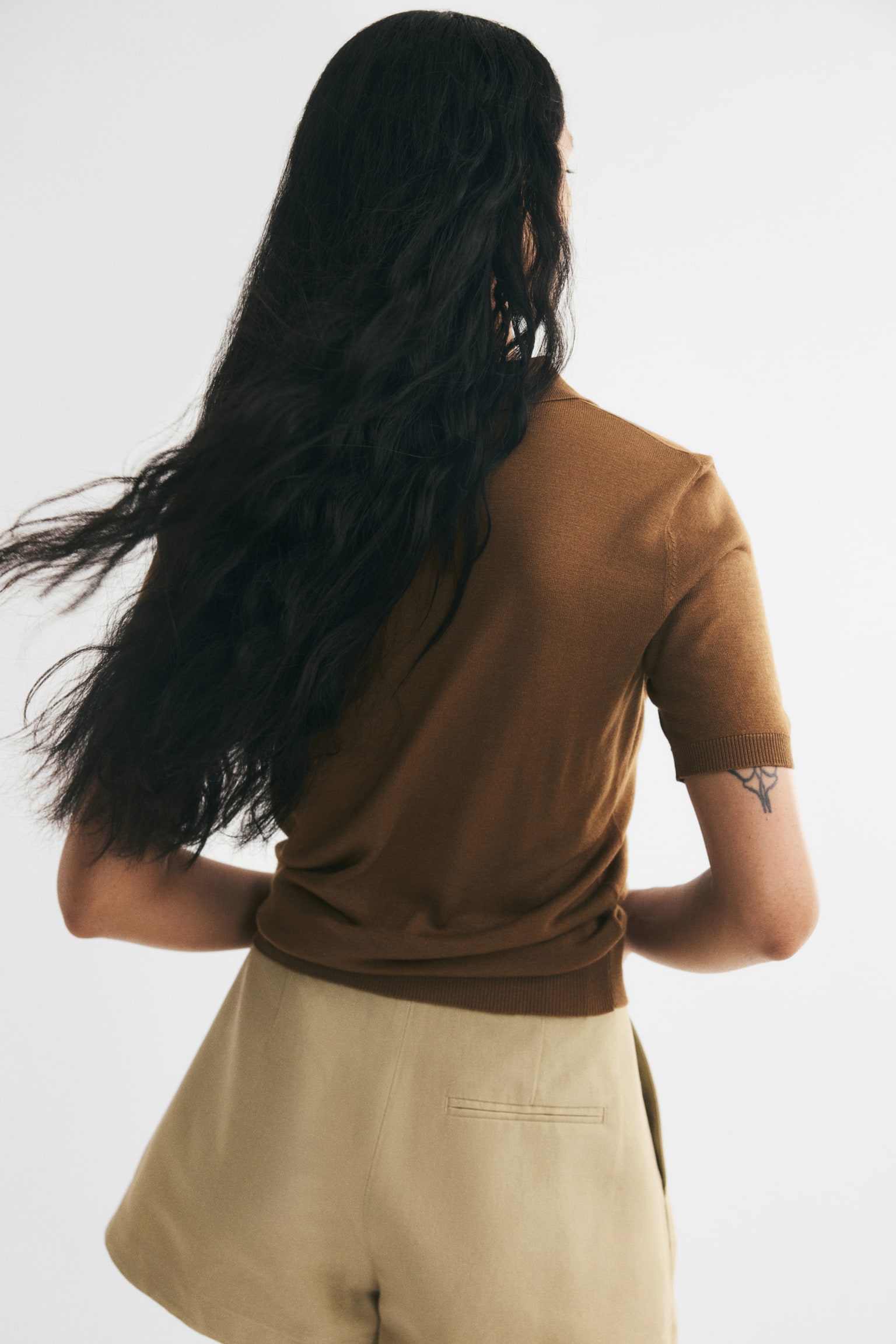 Женское поло H&M Knit Polo Shirt, цвет: Коричневый — фото 5