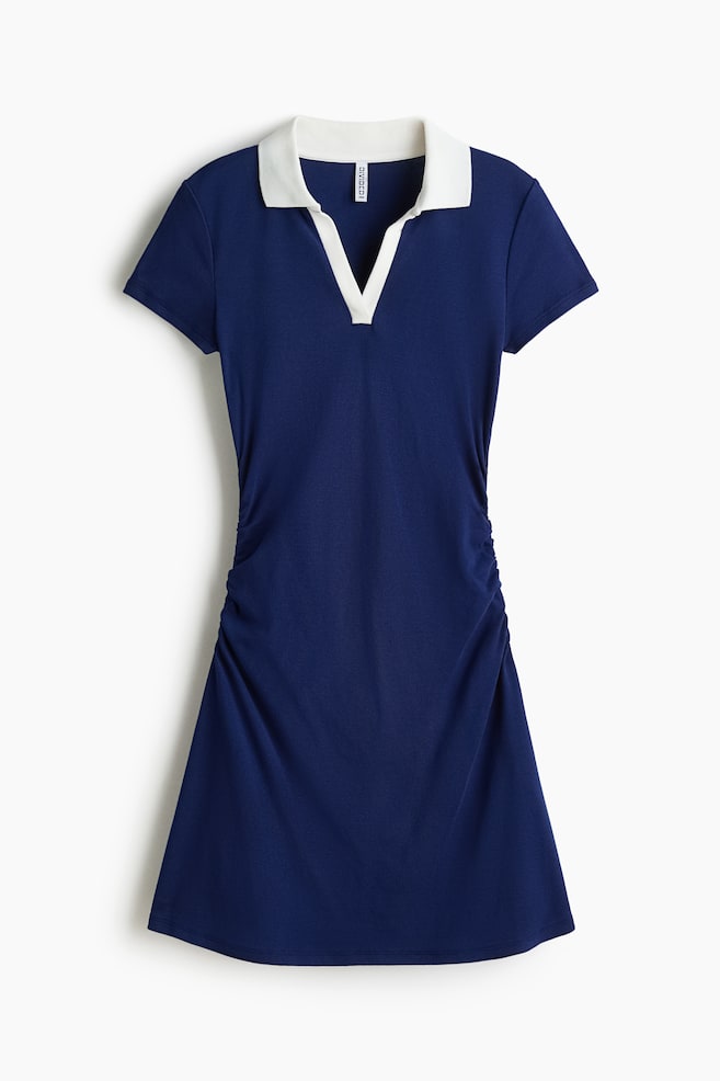 Collared fine-knit dress - Blue/Dark brown/Light blue/White/Striped - 1