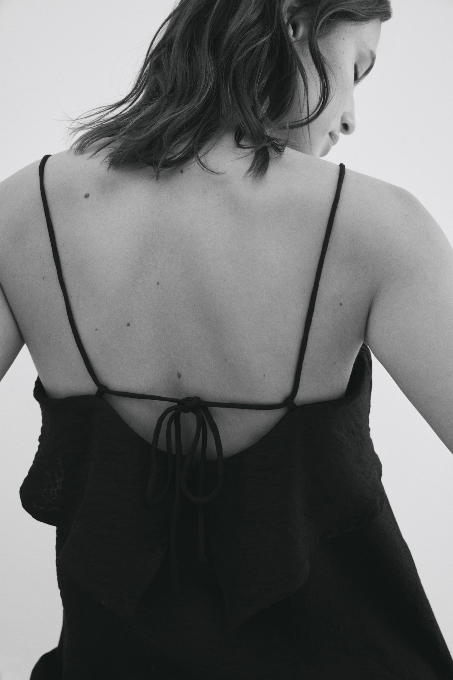 Viscose-blend strappy top - Black/Light beige - 1