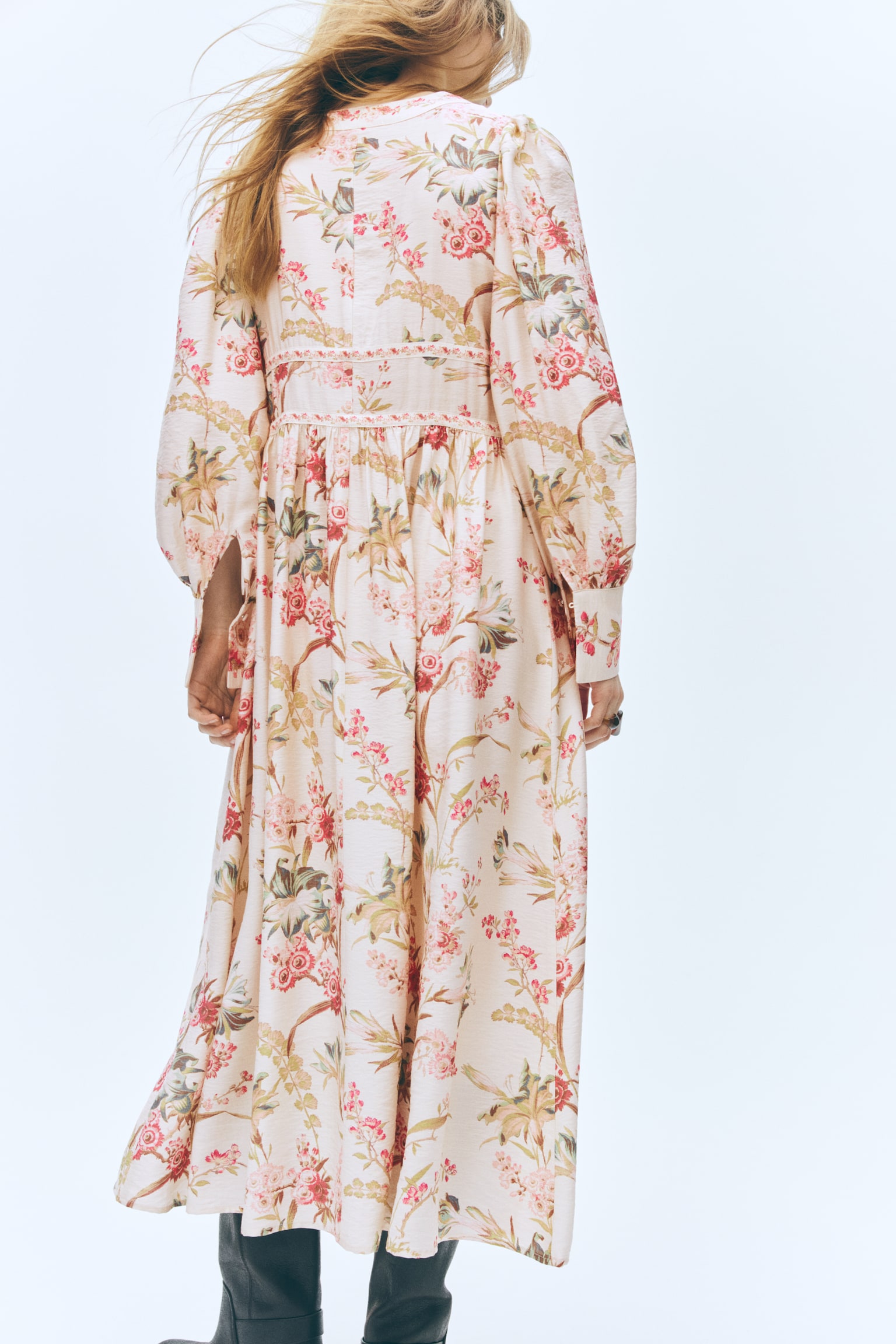 Button-front viscose-blend dress - Light beige/Floral - 4