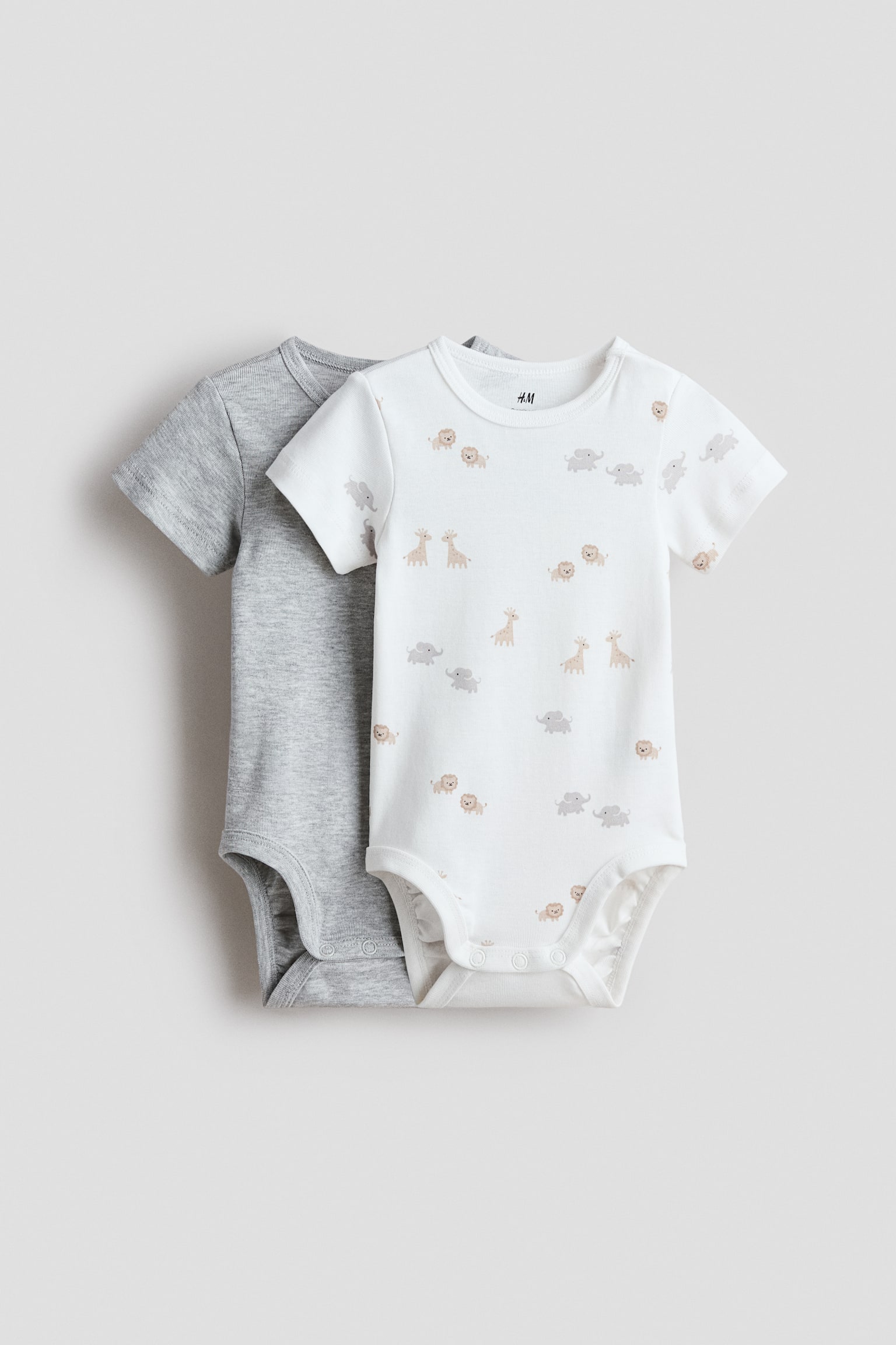 Set de 2 bodyuri de bumbac - Gri-deschis/animale/Bleumarin/alb - 1