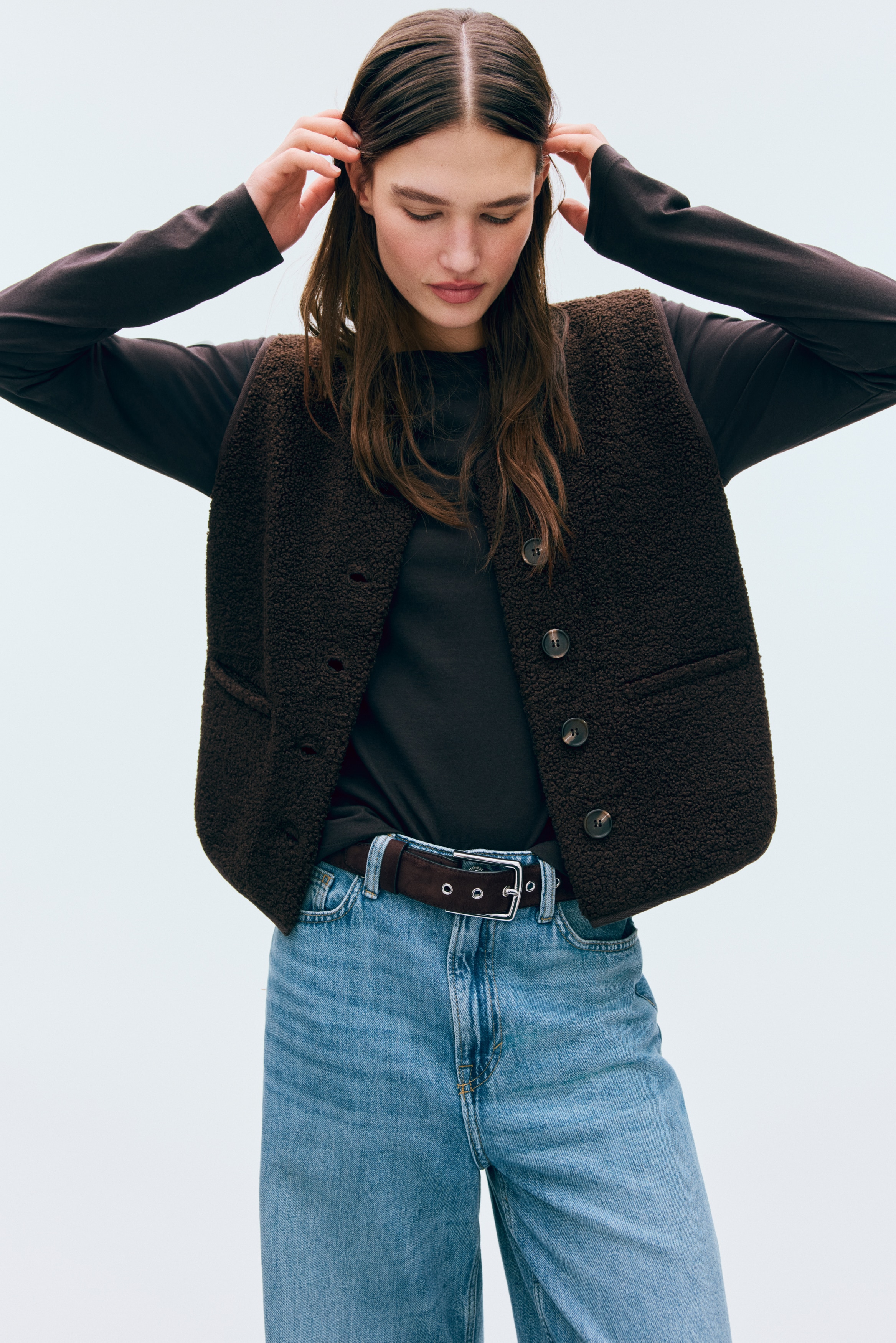 Veste sans manches en tissu Teddy bear - Marron foncé