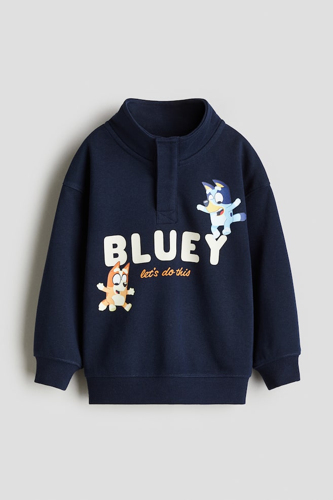Printed Brushed-Inside Sweatshirt - Navy blue/Bluey - 1