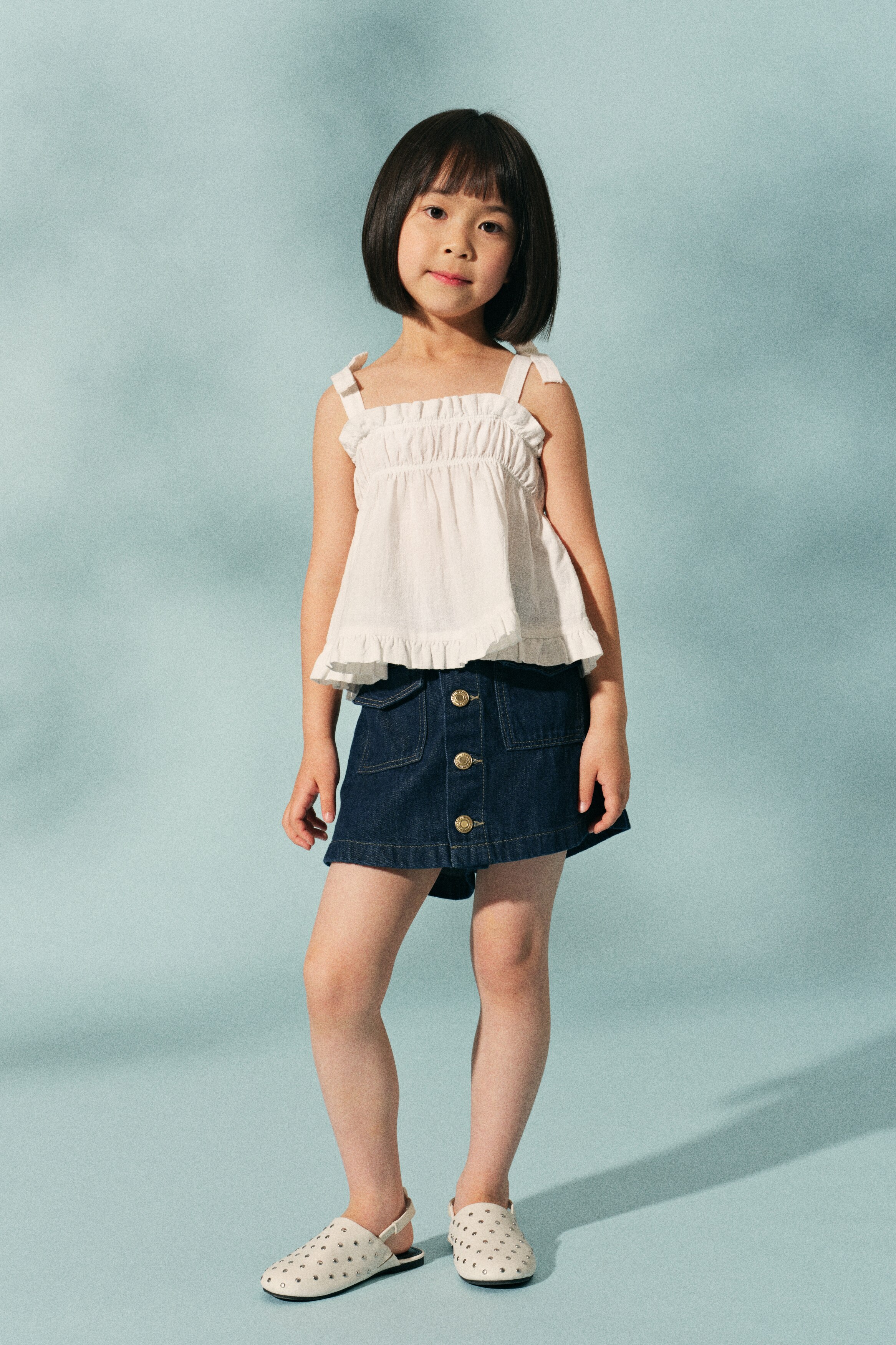フリルトリム コットントップス - ホワイト - Kids | H&M JP
