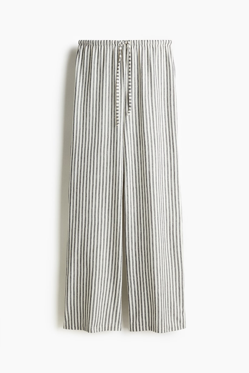 Women's White/gray striped Straight-Leg Drawstring Pants | H&M US