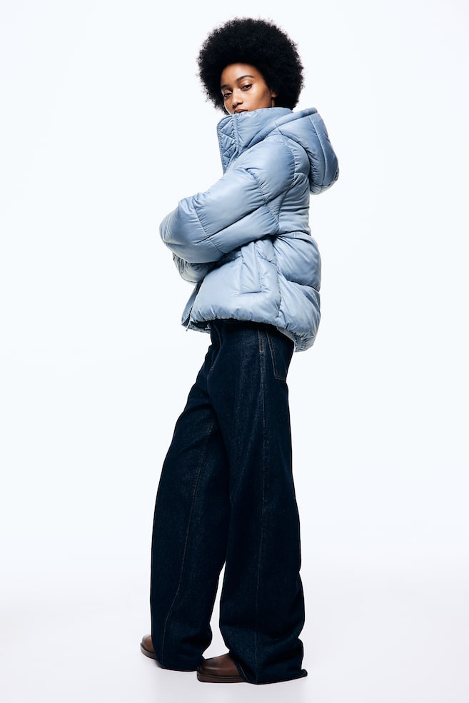 Hooded puffer jacket - Light blue/Black/Natural white - 4