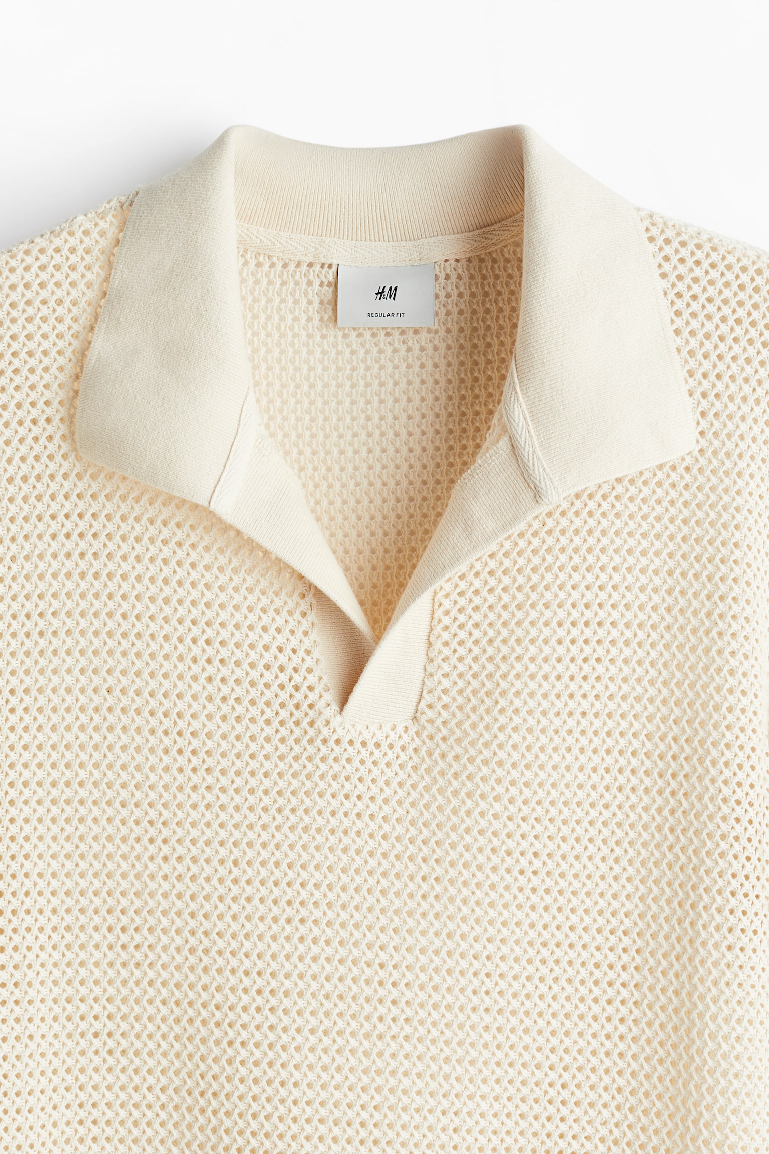 Regular Fit Crochet-look polo shirt - Cream - 5