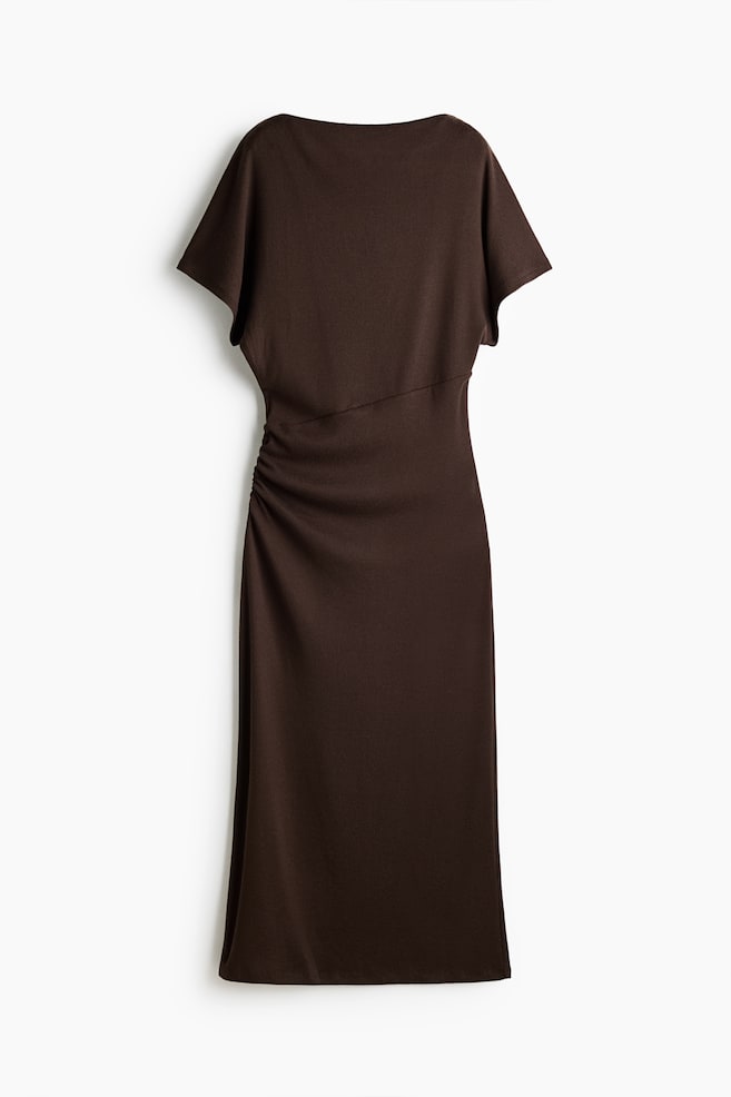 Knitted butterfly-sleeved dress - Dark brown - 1