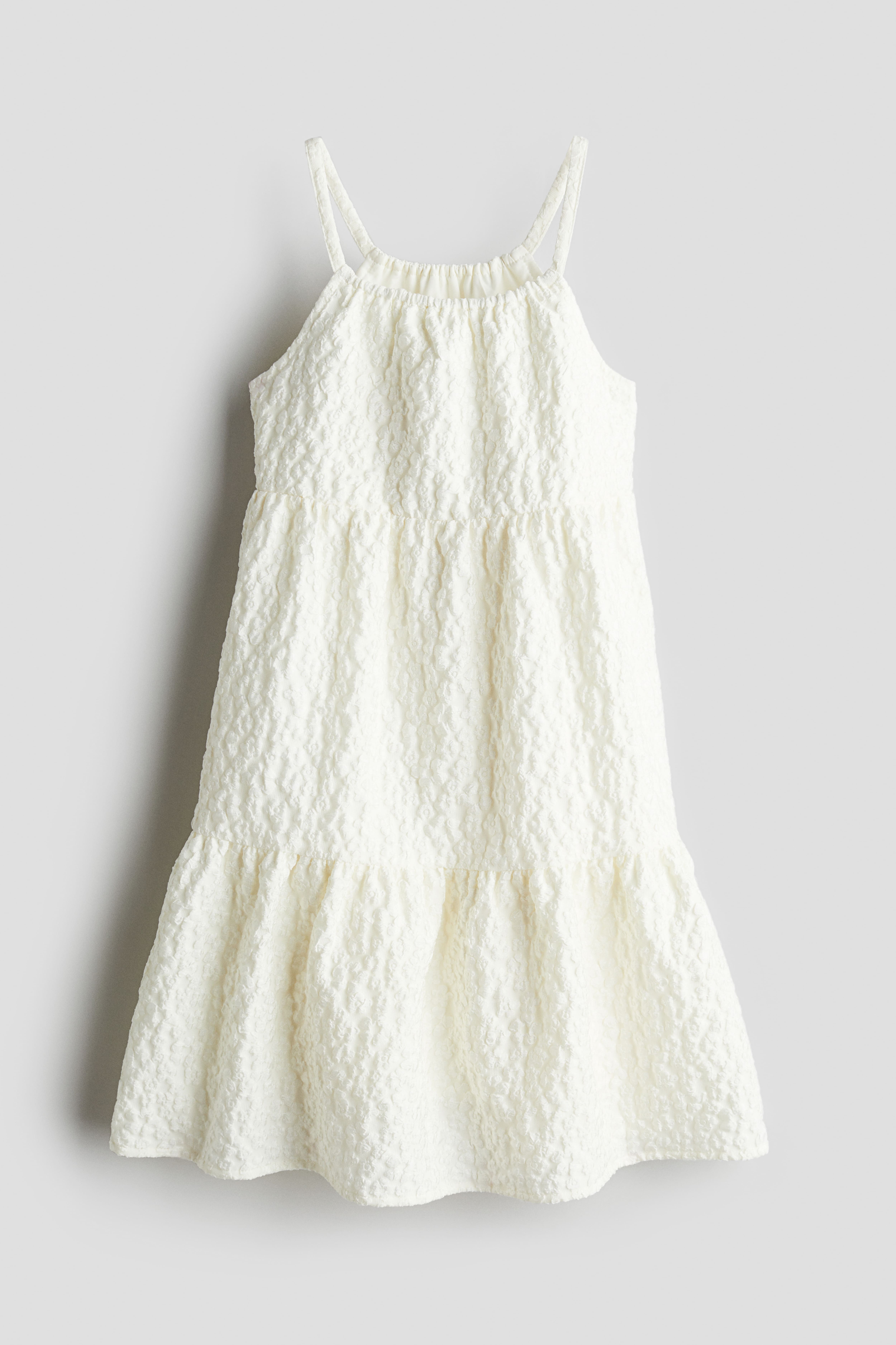 Jacquard-weave tiered dress - Natural white - Kids | H&M GB