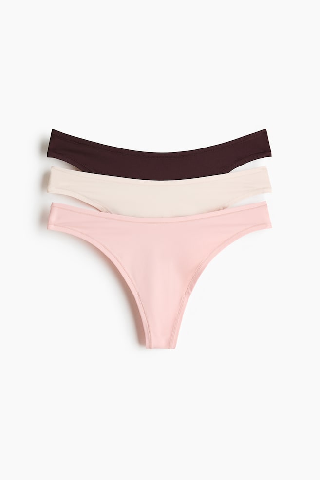 Pack de 3 bragas Thong de microfibra - Marrón oscuro/Crema/Rosa claro/Crema/Beige/Marrón oscuro/Marrón/Estampado de leopardo/Negro/Beige - 1