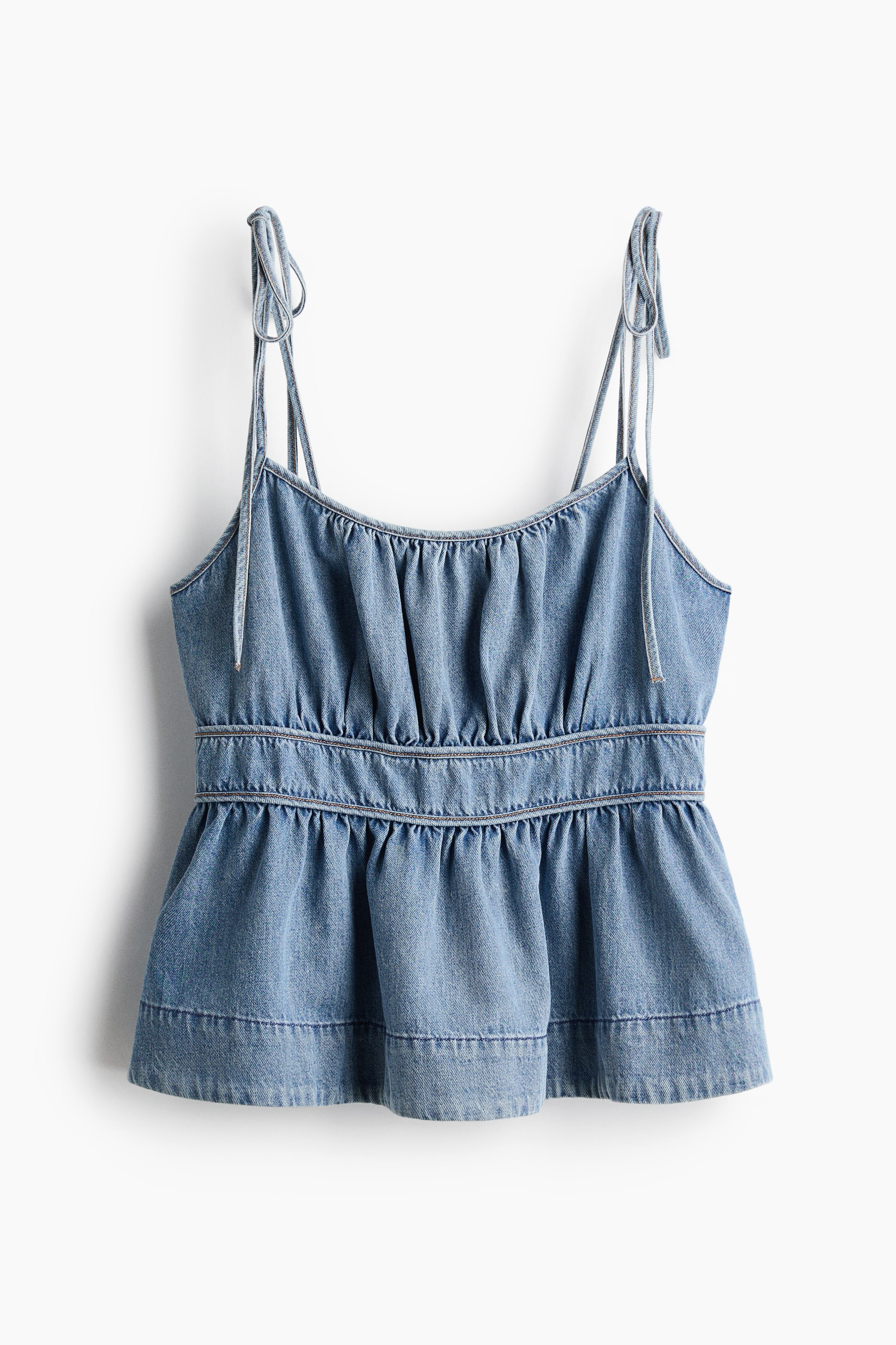 Denim Top with Tie Shoulder Straps