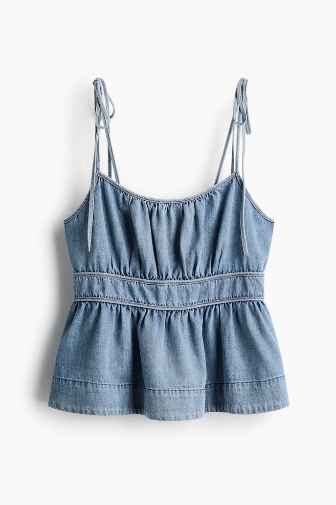 Tie-strap denim top - Light denim blue - 1