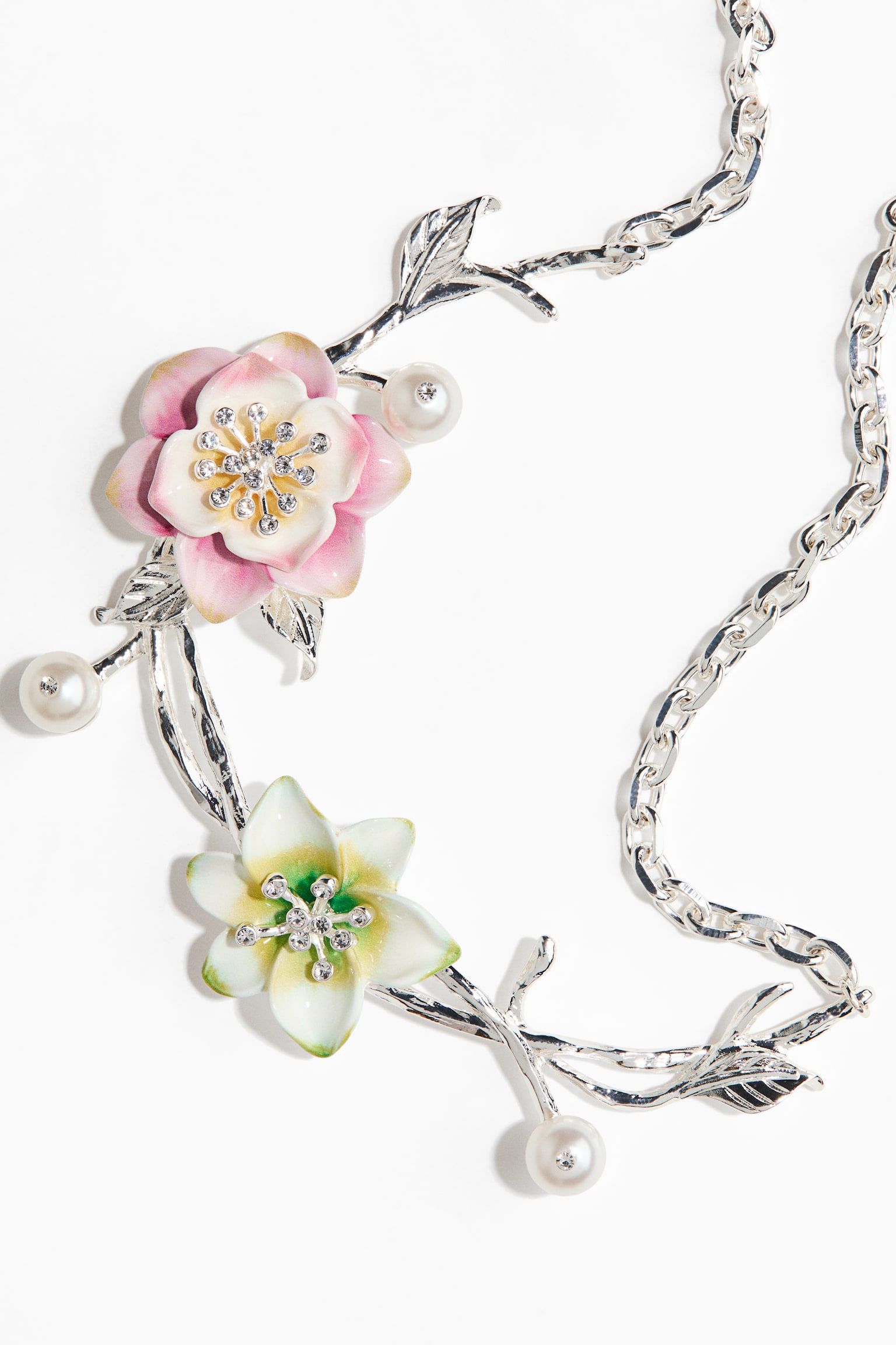 Колье H&M Flower-Detail, цвет: Серебряный / Розовый — фото 3