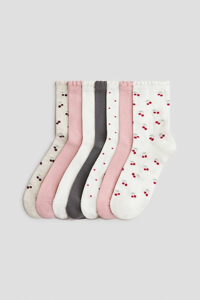 7-pack Socks - Dusty pink/cherries/Light pink/rainbows/Pink/teddy bears/White/days of the week/Pink/floral/Light blue/butterflies - 1