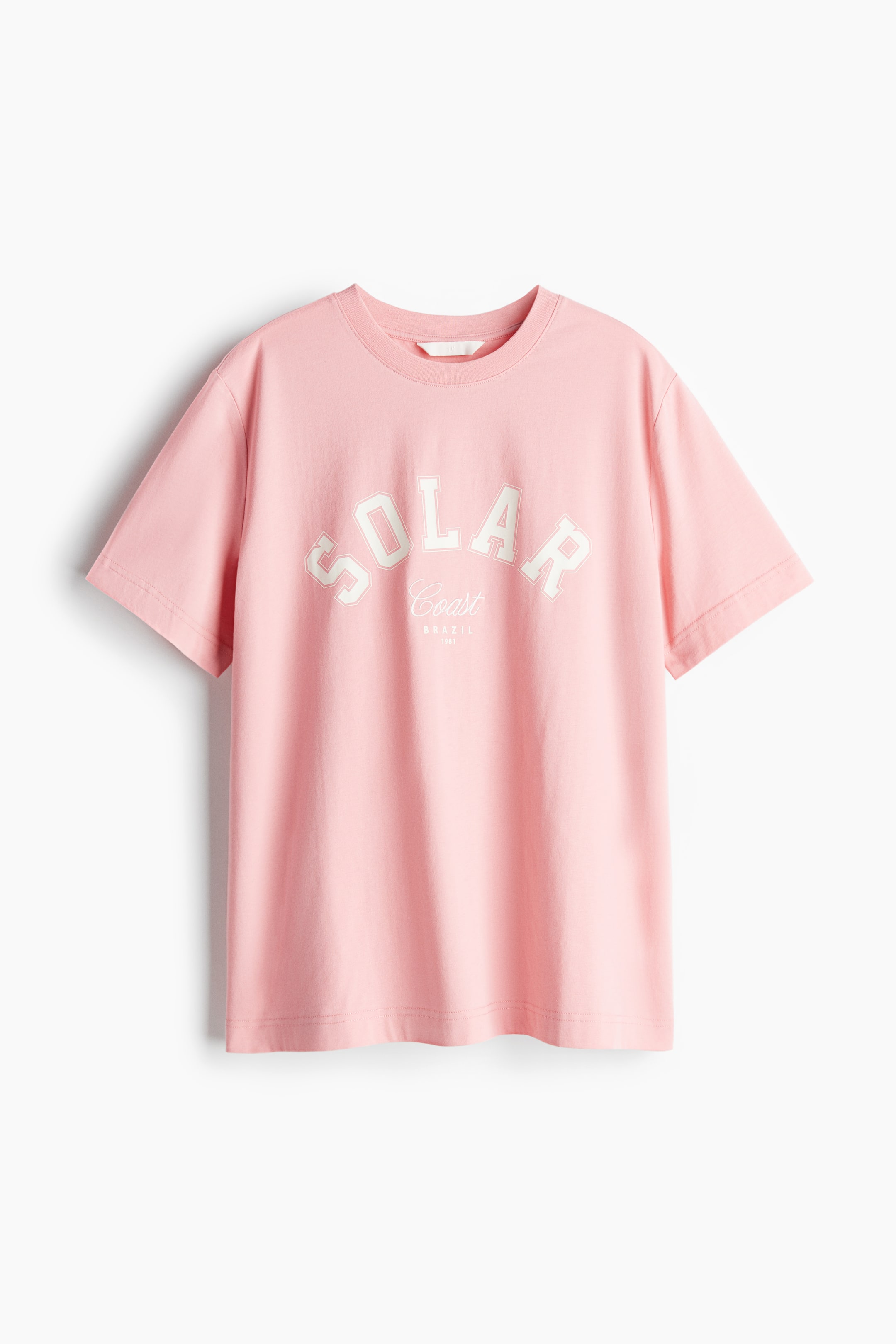 Print-motif T-shirt - Round neck - Short sleeve - Light pink/Solar ...