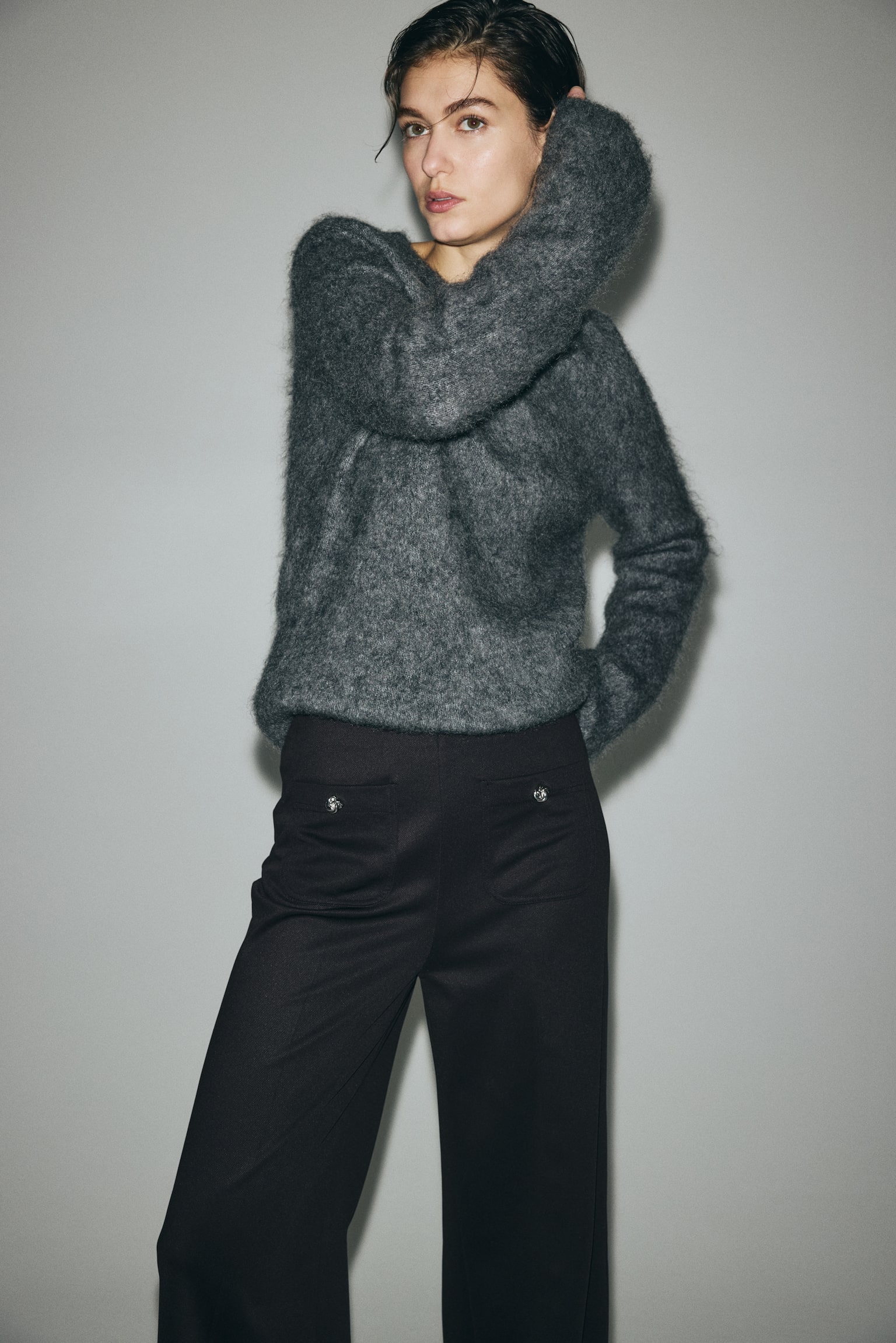 Straight-leg trousers - Black/Dark brown/Black marl - 5