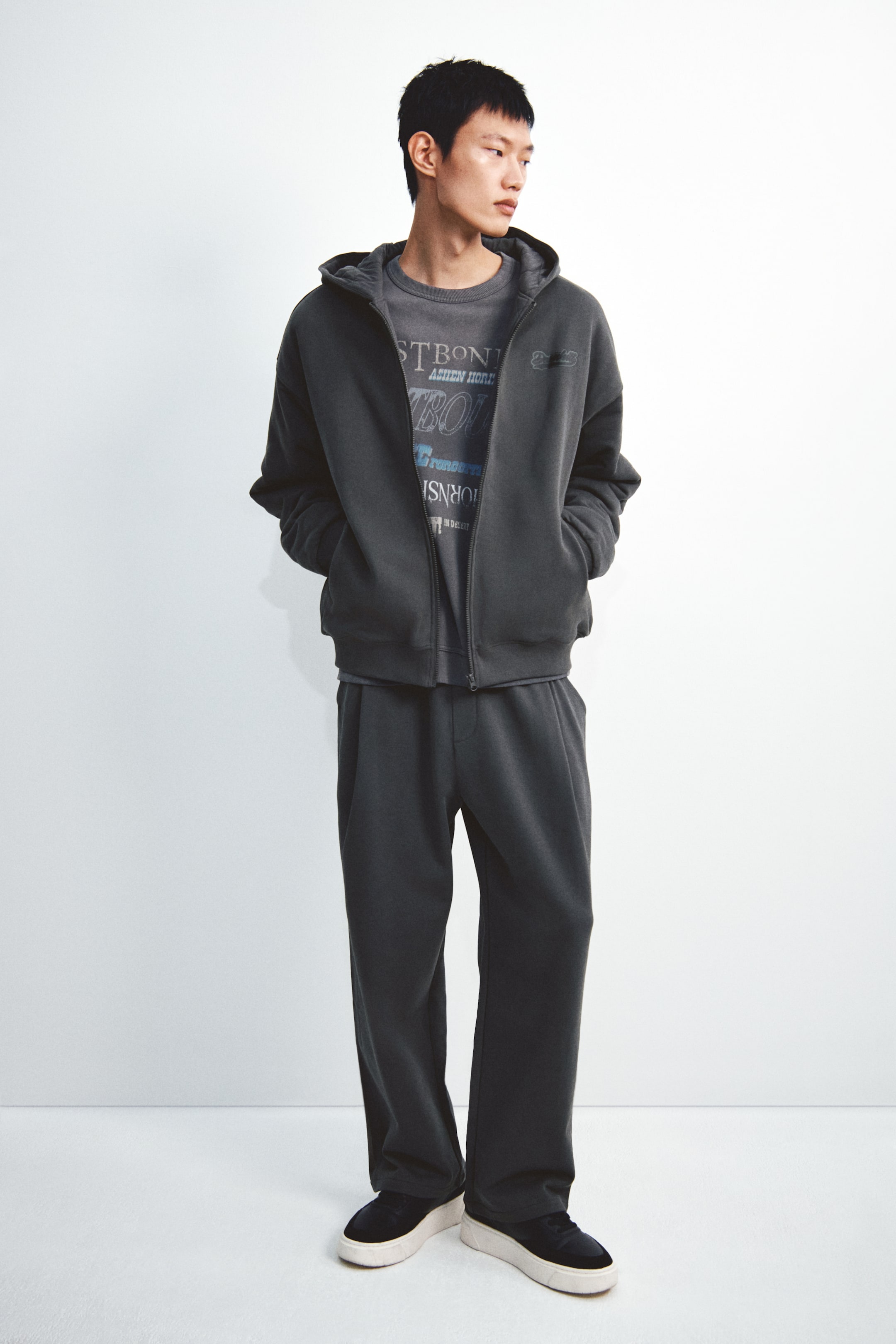 이미지 확대 보기: 집업 후디 루즈핏 - 다크 그레이/Downhill - Men | H&M KR 2