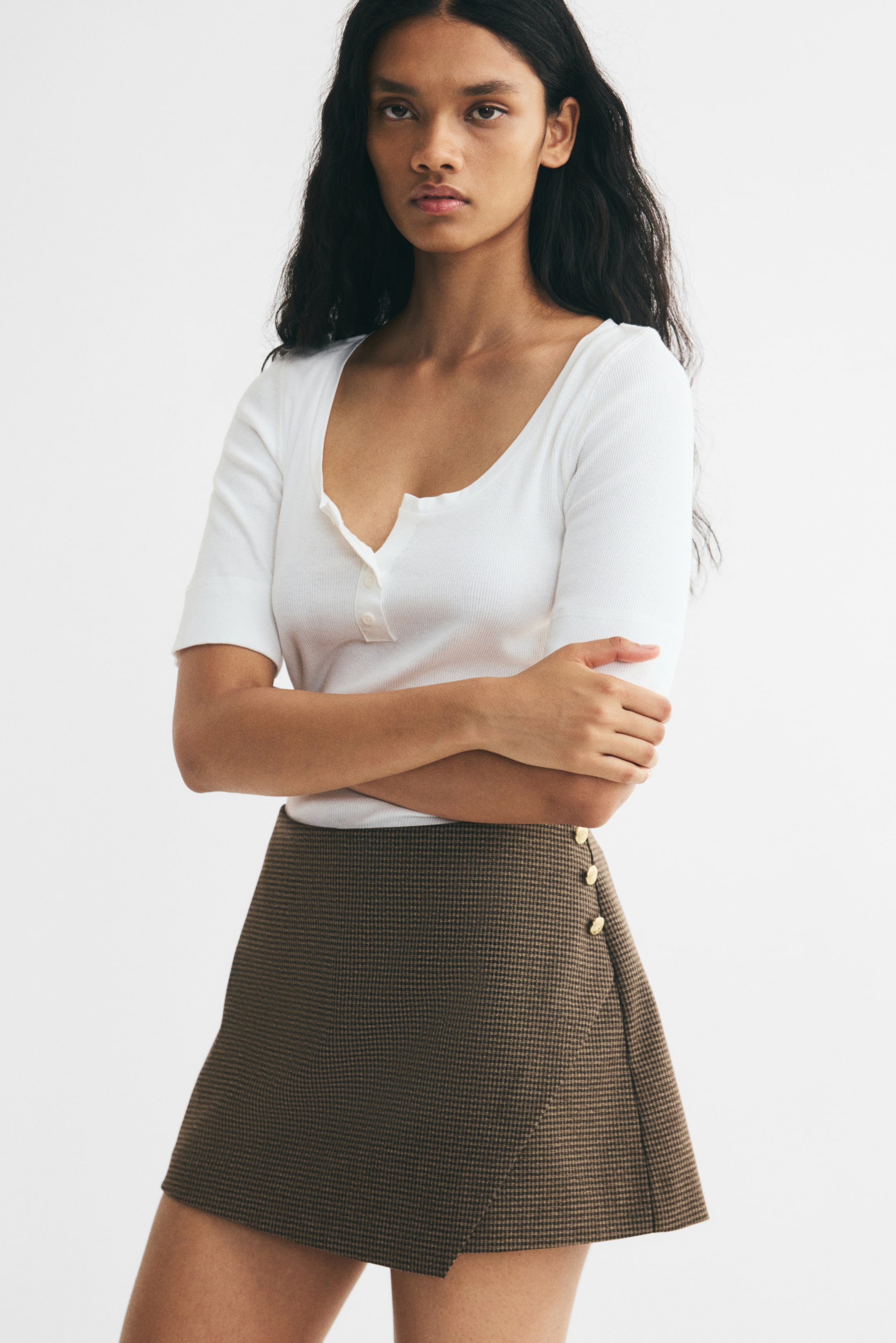 Button-Detail Wrap Skort