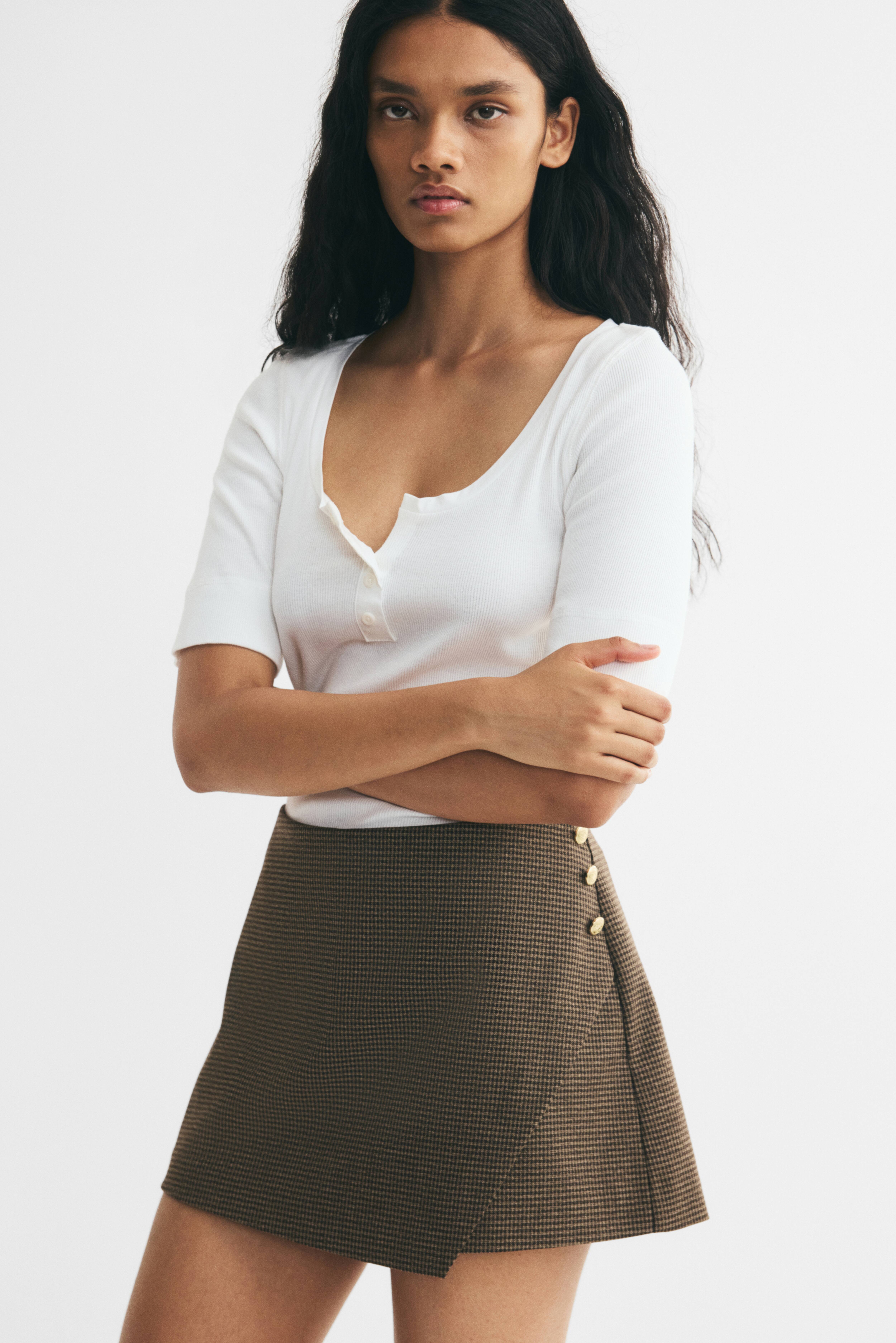 Button-Detail Wrap Skort