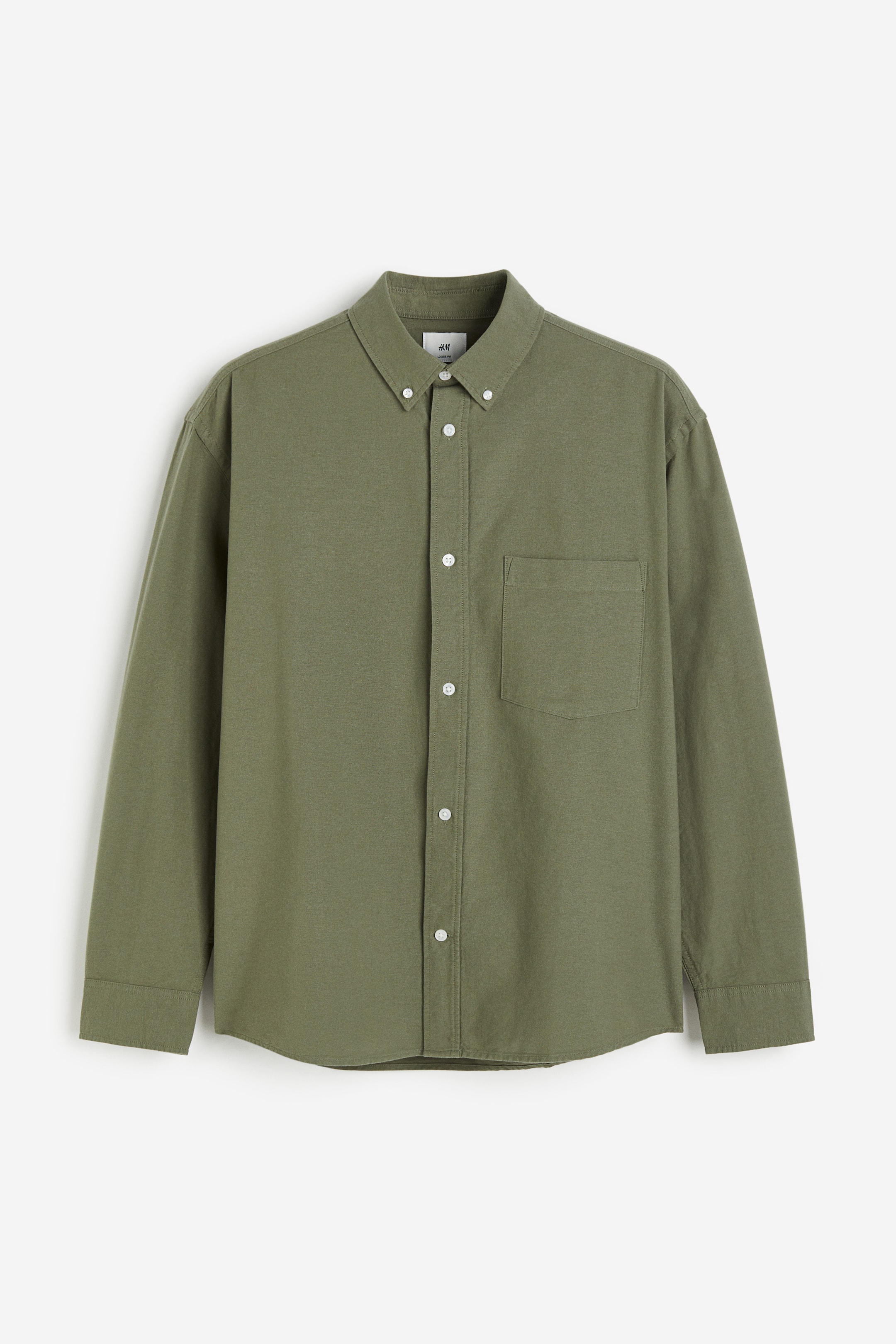 Relaxed Fit Oxford Shirt - Long sleeve - Regular length - Khaki green ...