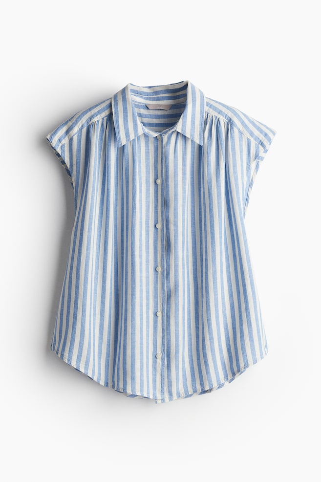 Camicia smanicata in misto lino - Bianco/blu righe/Bianco/Greige/Verde kaki chiaro - 2