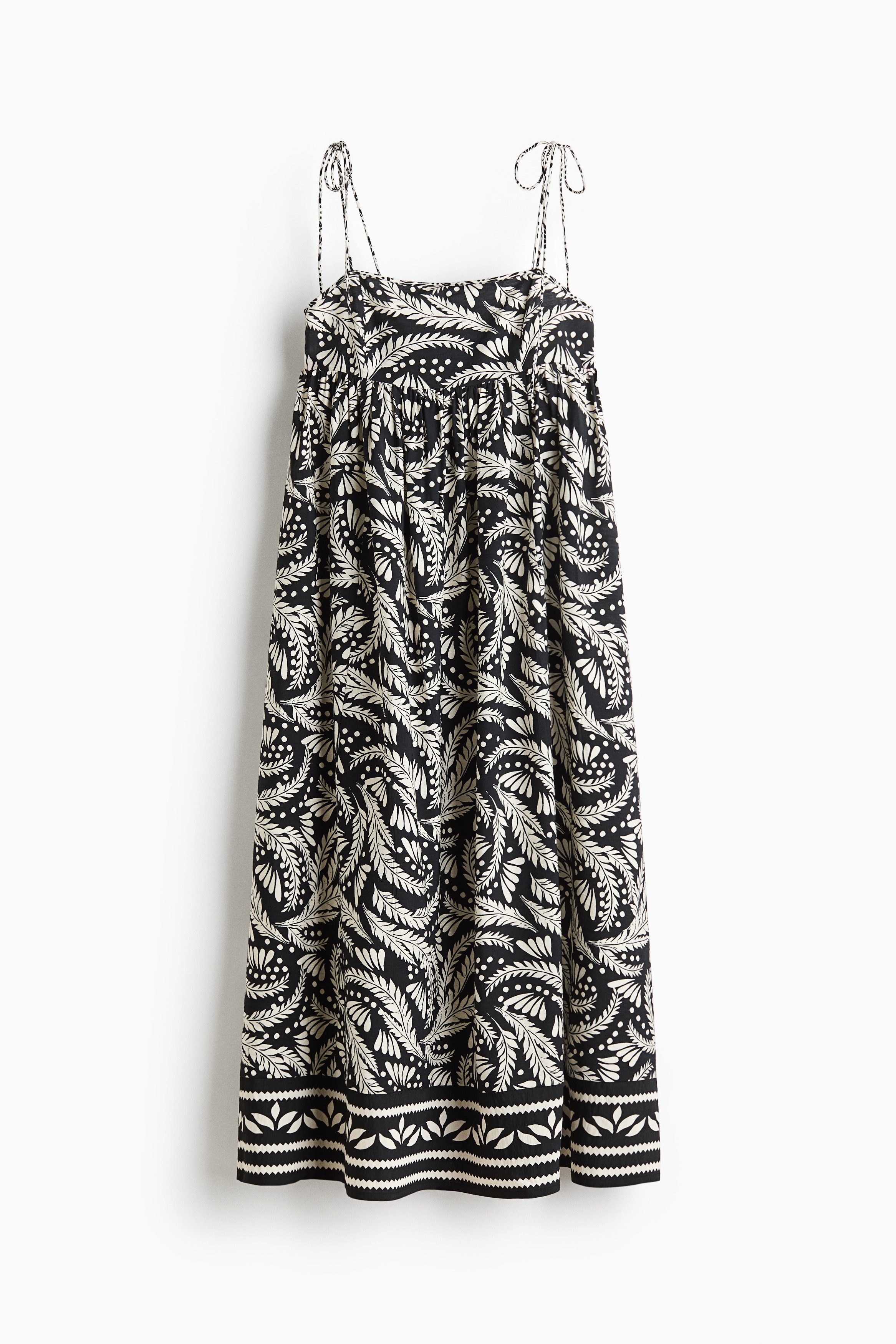 Tie-strap midi dress - Black/Light beige/Black/Blue/Patterned
