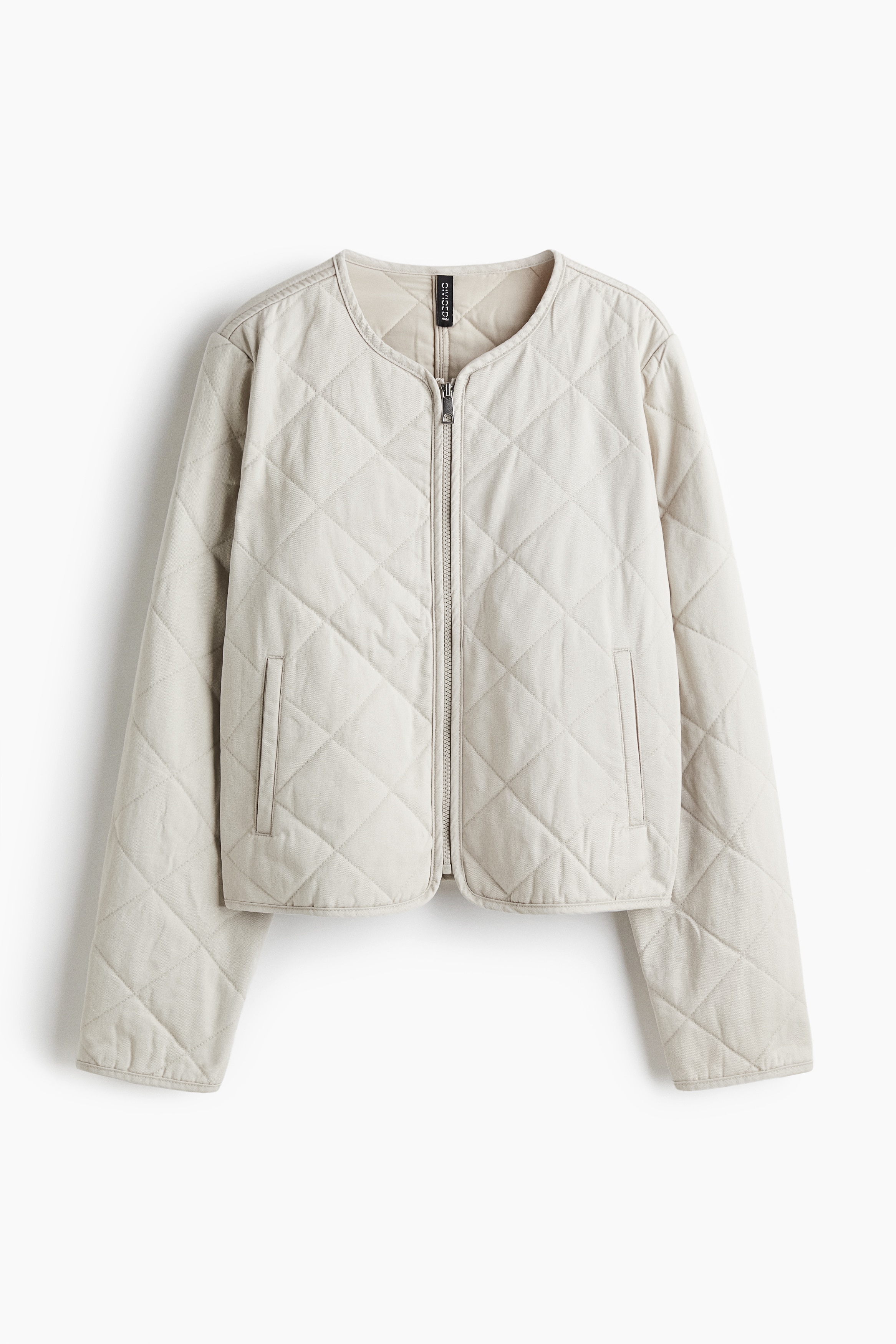 Quilted Cotton Jacket - Light greige/Khaki green