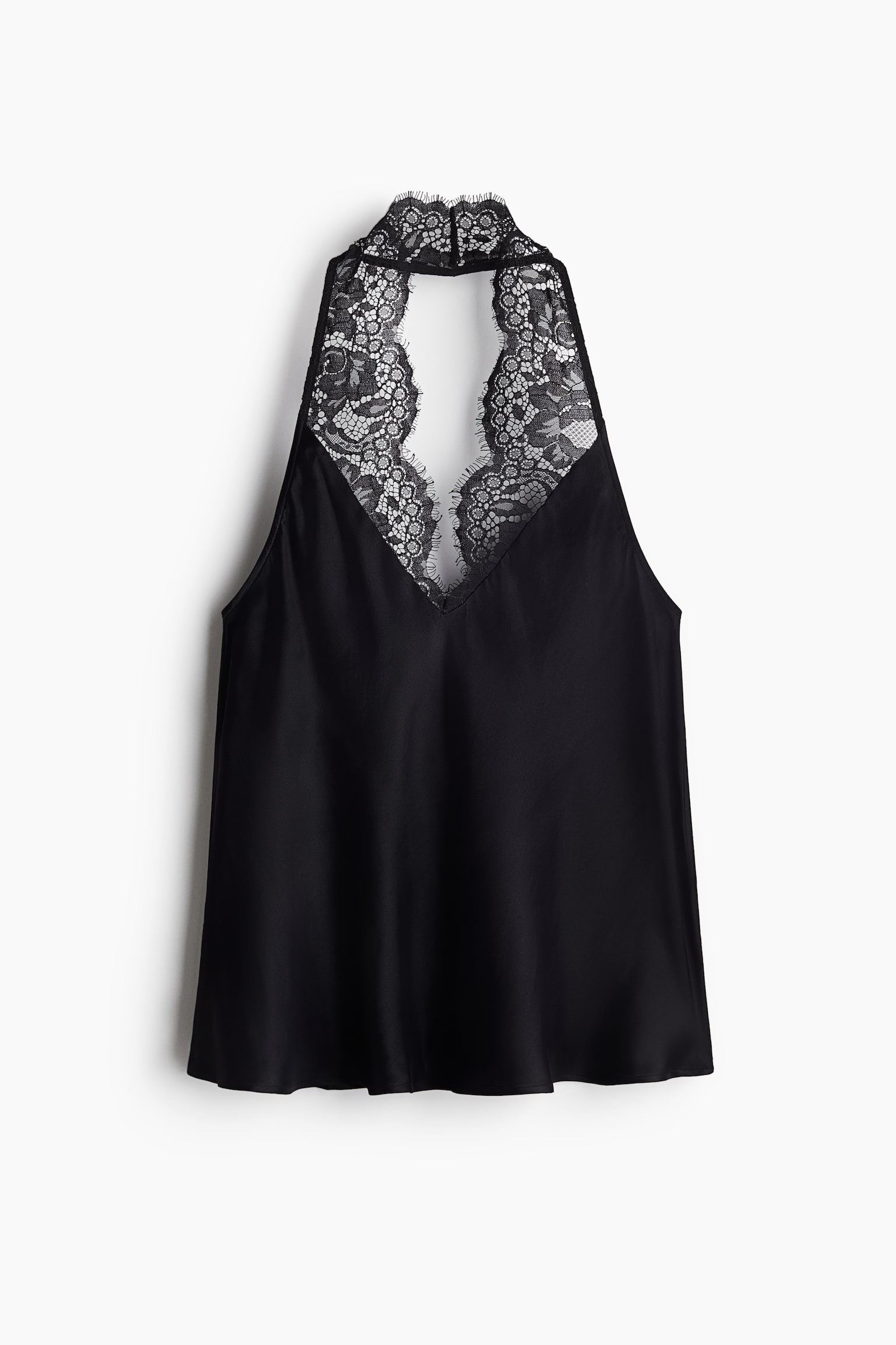 Lace-trimmed halterneck top - Black - 2