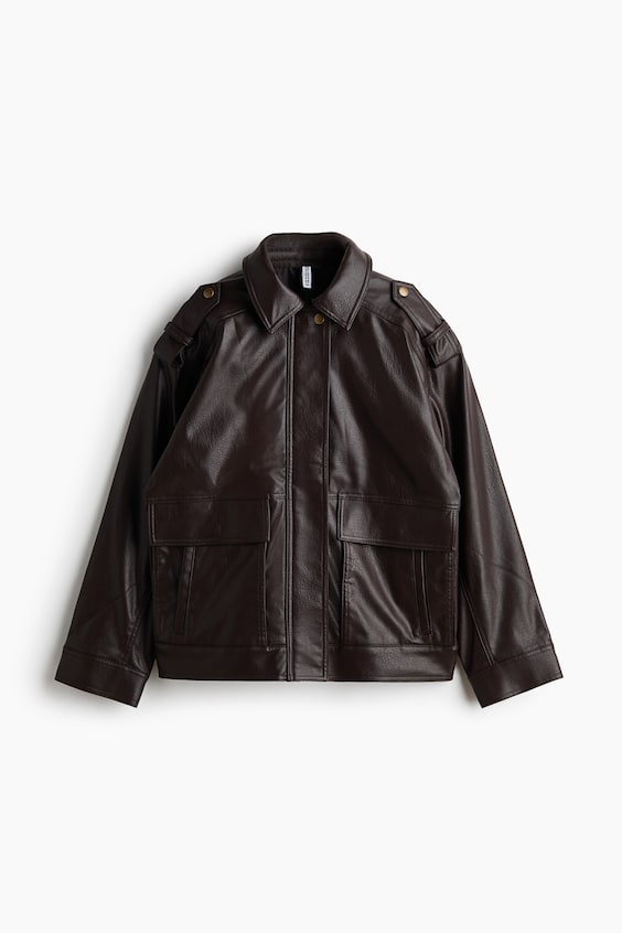 Женская куртка H&M Coated Biker, цвет: Тёмный коричневый