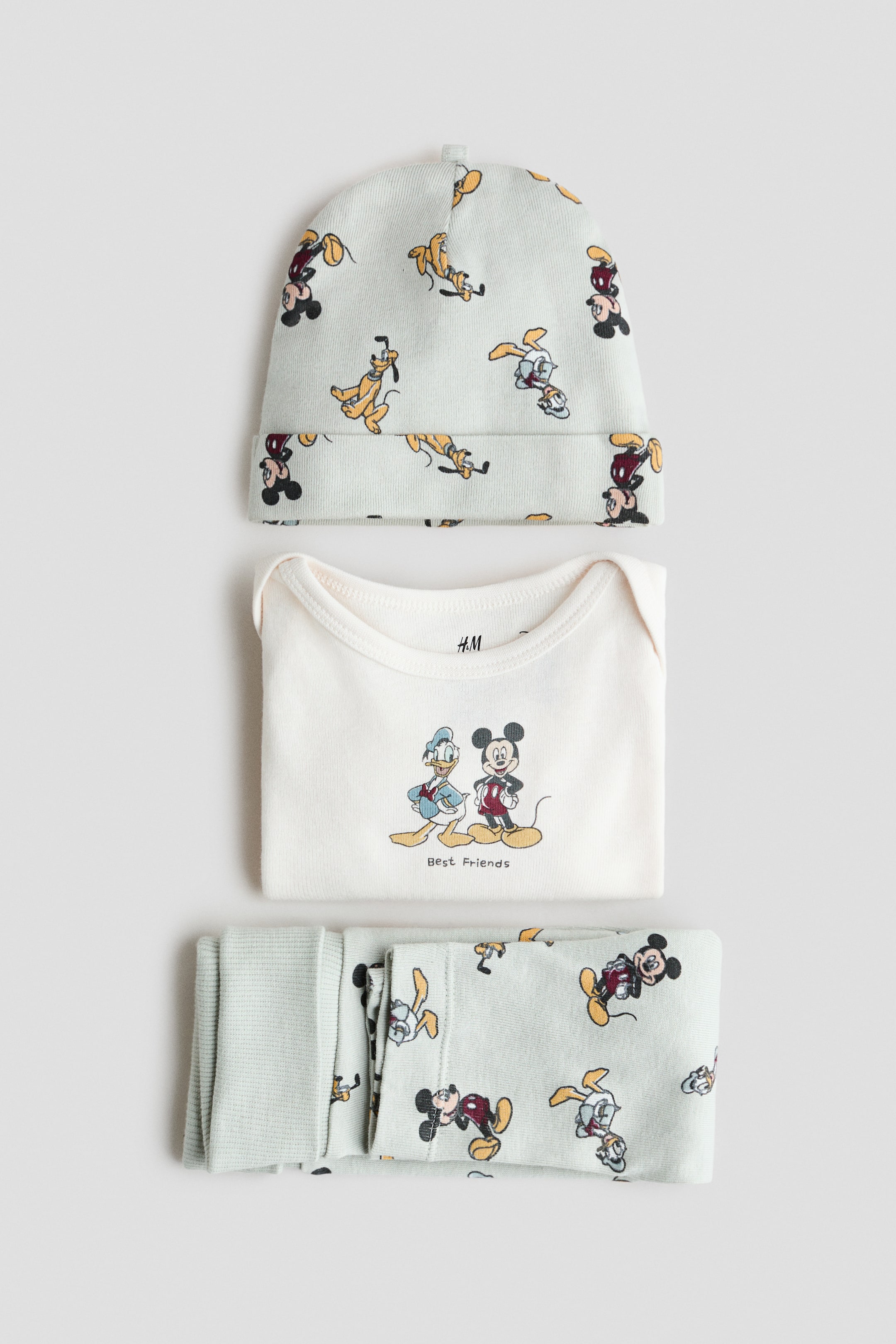 View larger image: 3-piece printed jersey set - Light green/Mickey Mouse - Kids | H&M SG 2