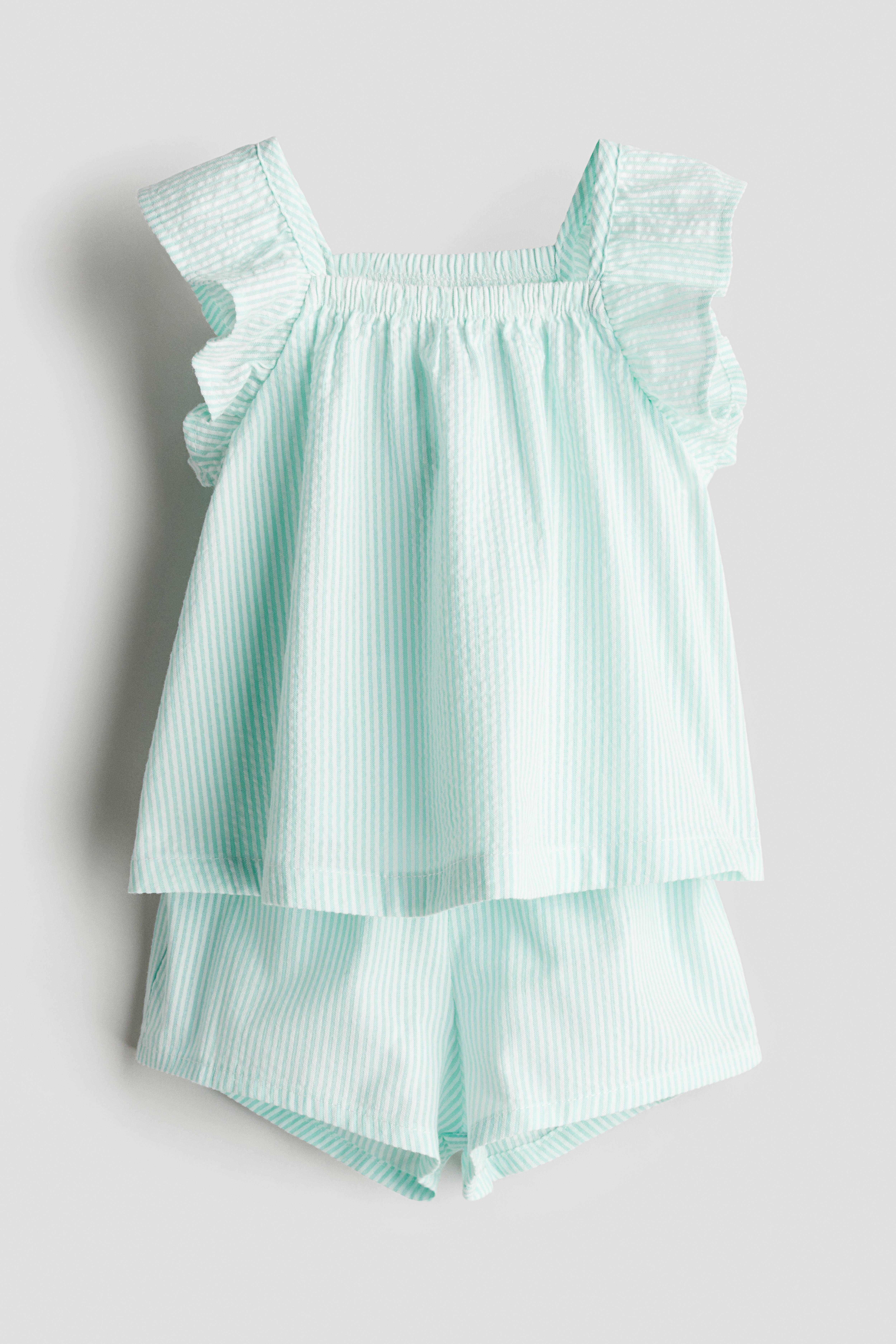 2-piece Set - Regular waist - Square Neckline - Mint green/striped 