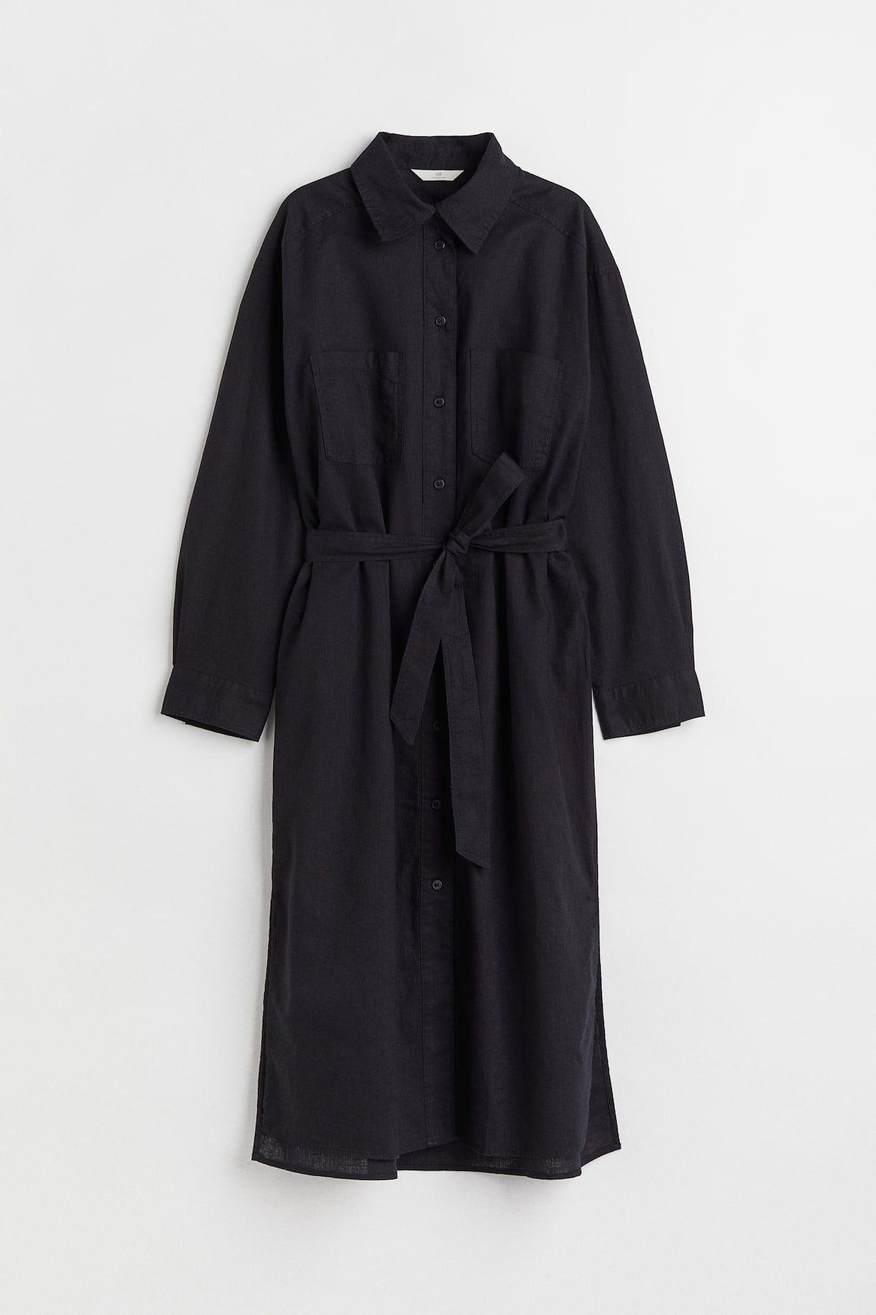 Tie-belt shirt dress - Long sleeve - Midi - Black - Ladies | H&M GB