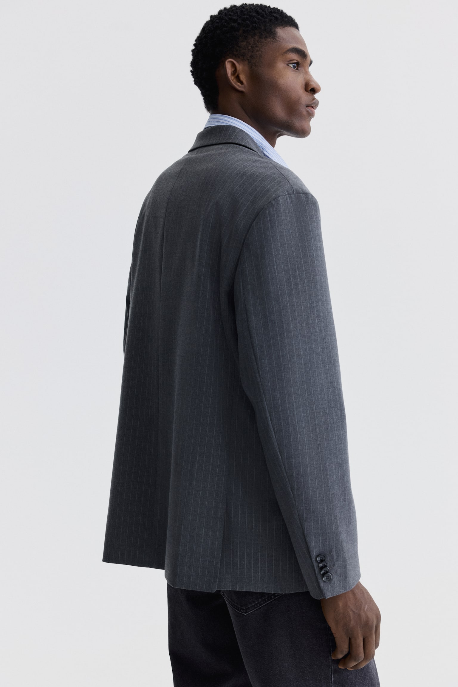 Однобортний піджак Oversized Fit - Сірий/тонка смужка - 6