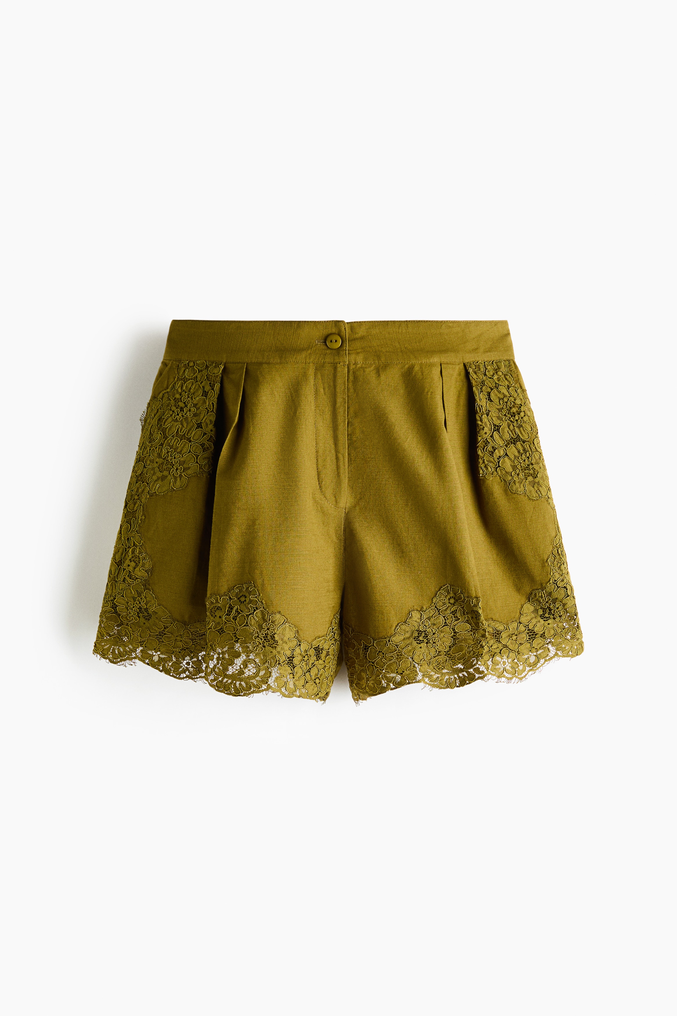 Shorts con dettagli in pizzo - Verde kaki/Nero