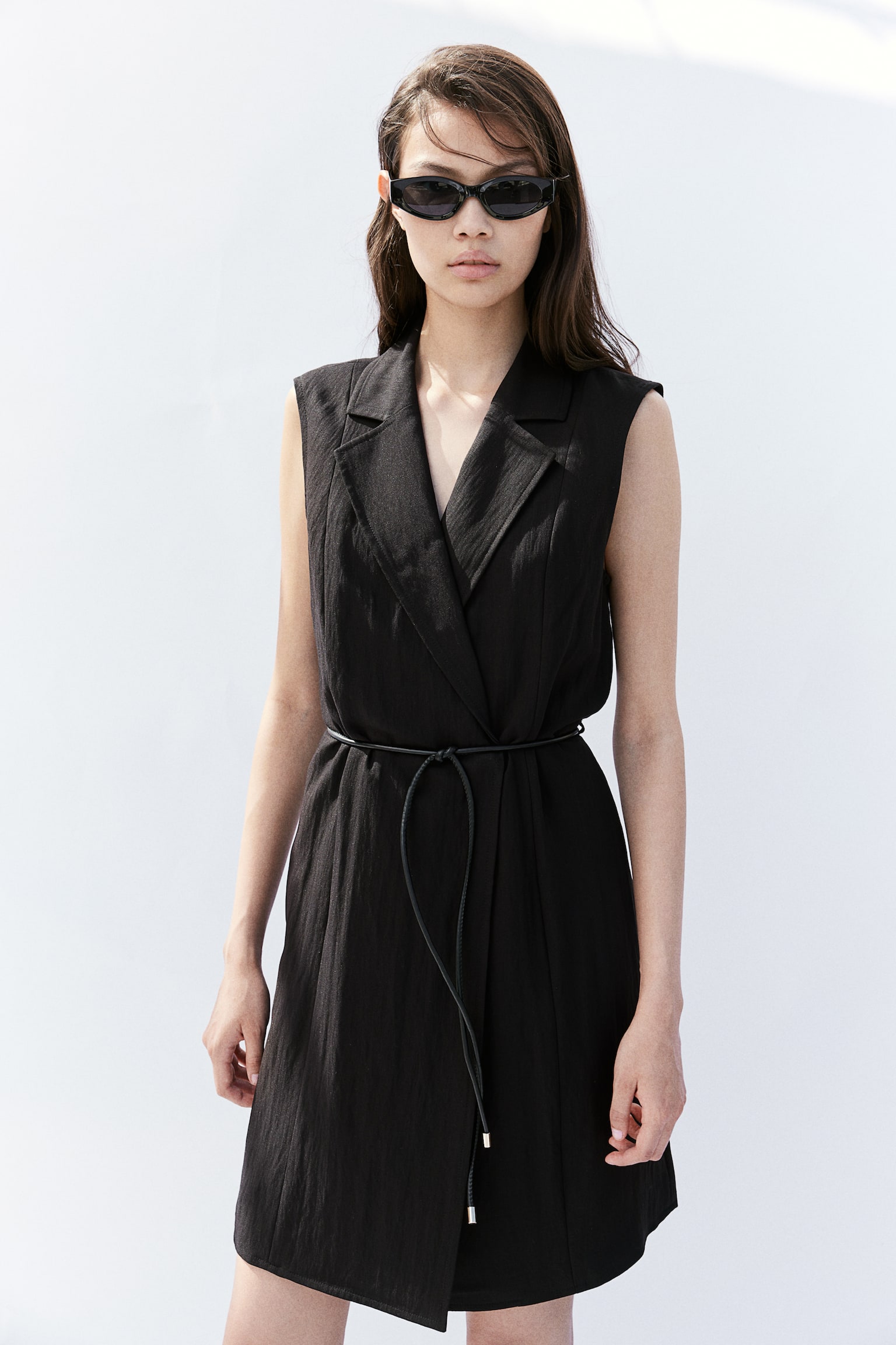 Tie-belt blazer dress - Black/Cream/Beige - 1