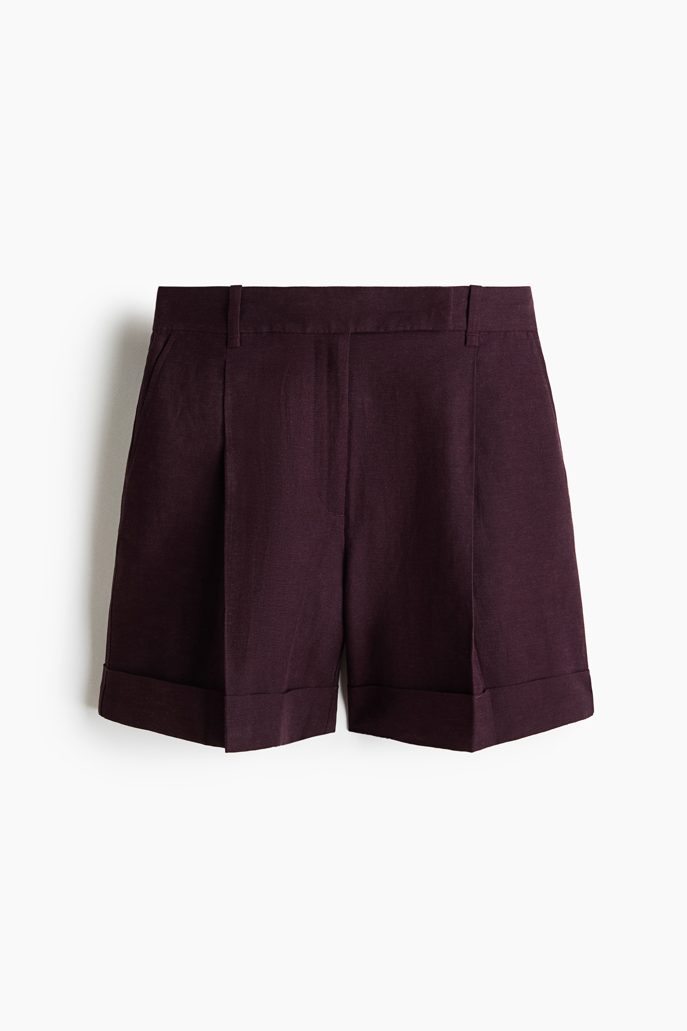 Tailored linen-blend shorts - Dark plum purple/Black/Dark khaki green/White