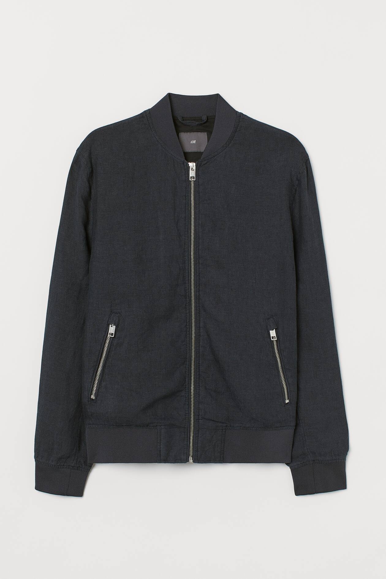 Linen Bomber Jacket - Long sleeve - Navy blue - Men | H&M US