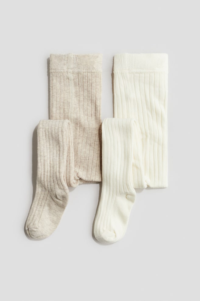 Žebrované punčocháče 2 kusy - Light beige/Cream/Hnědá/světle béžová/Červená/bílá - 1