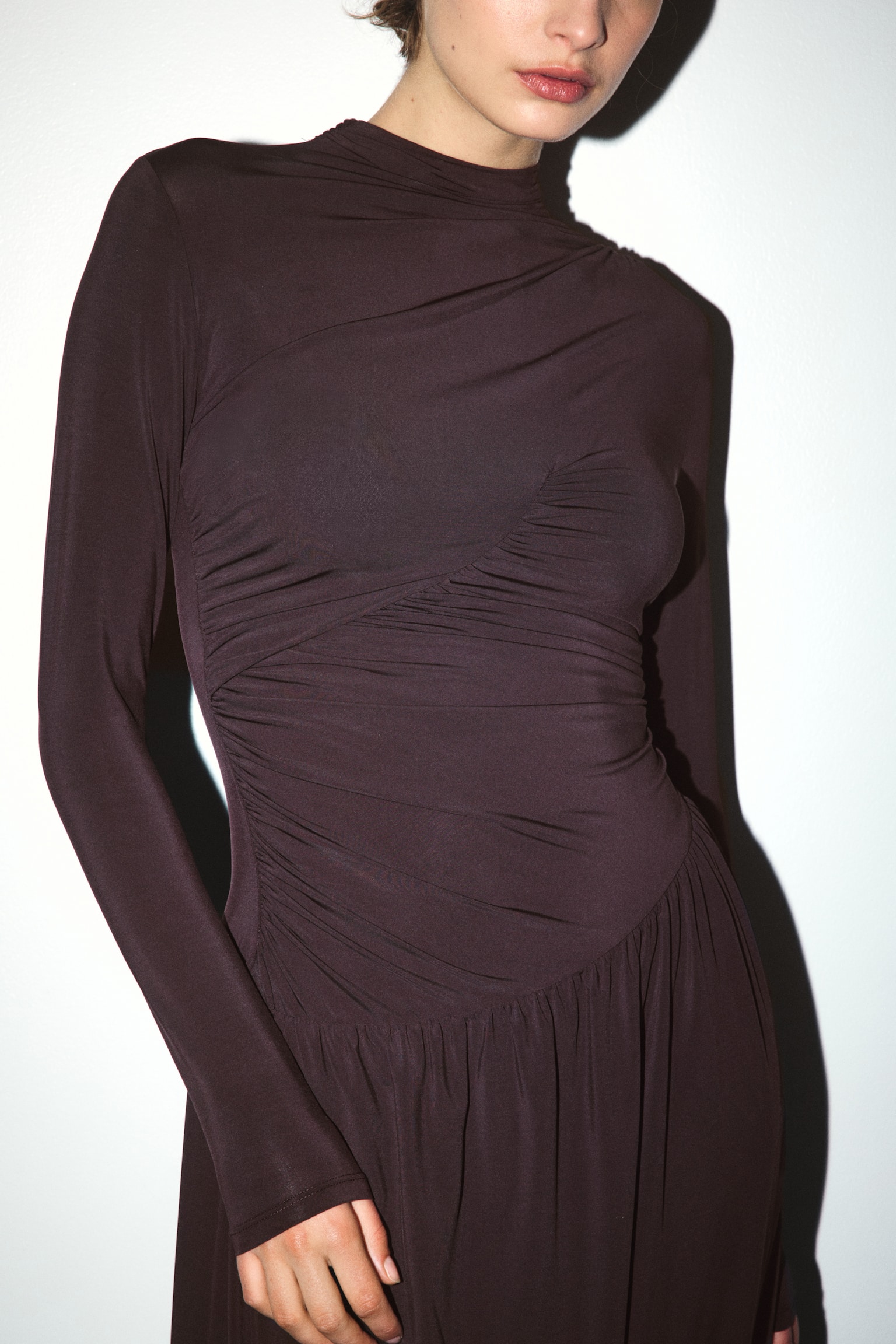 Draped jersey dress - Marron foncé/Rose ancien foncé - 2