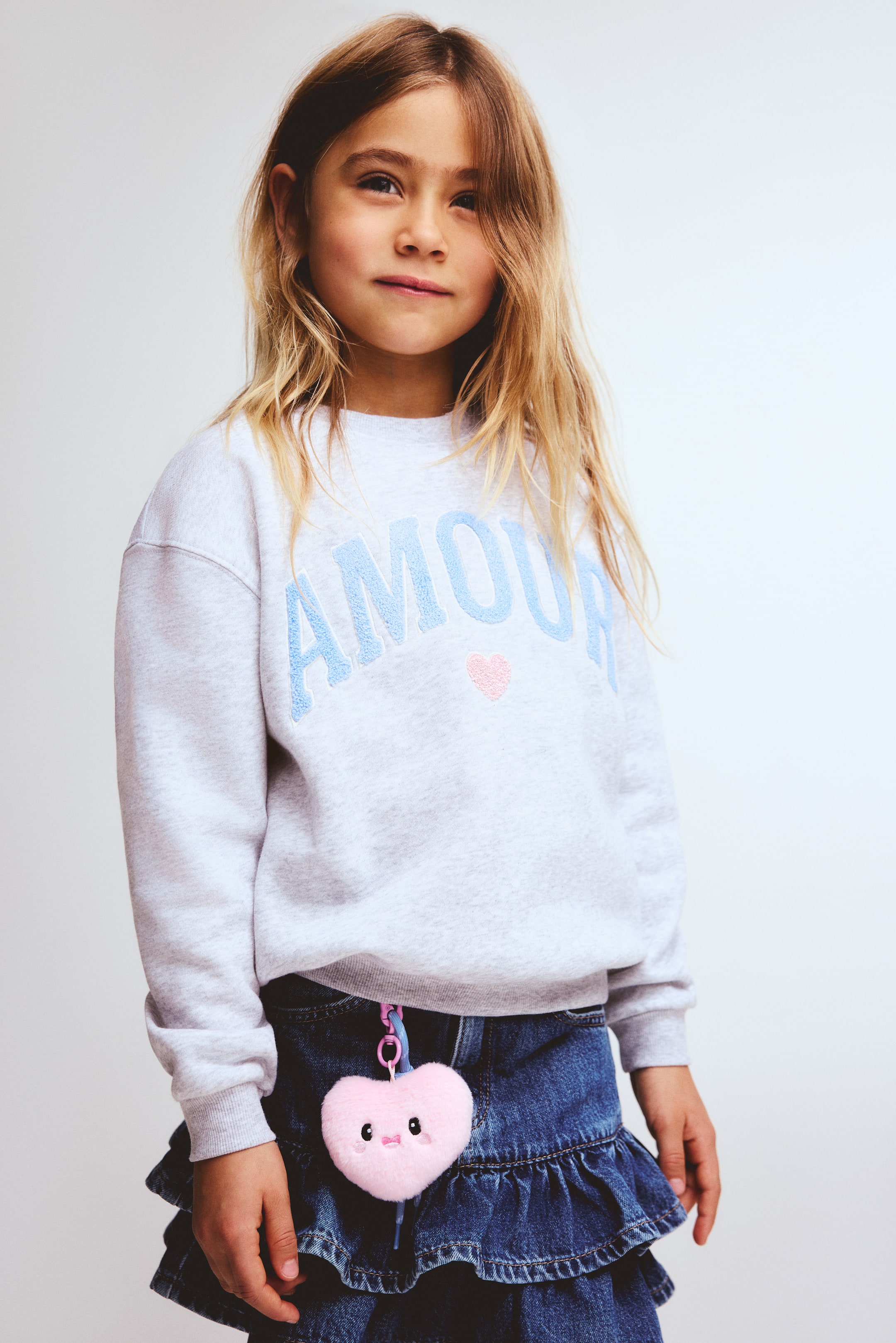 View larger image: Motif-detail sweatshirt - Light grey marl/Amour - Kids | H&M IN 2