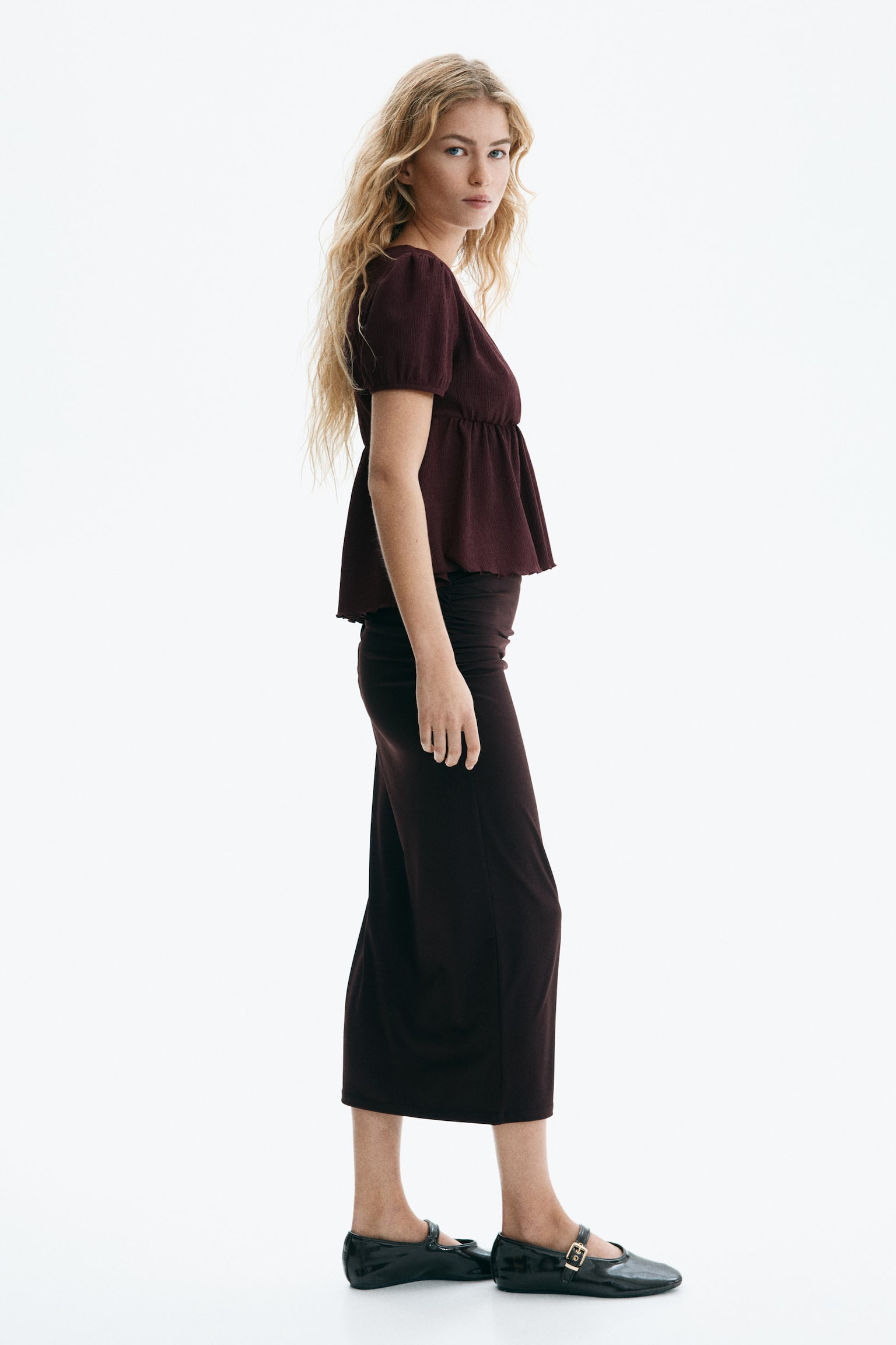 Crinkled jersey top - Plum red/Light blue/Spotted/Cream/Floral - 3