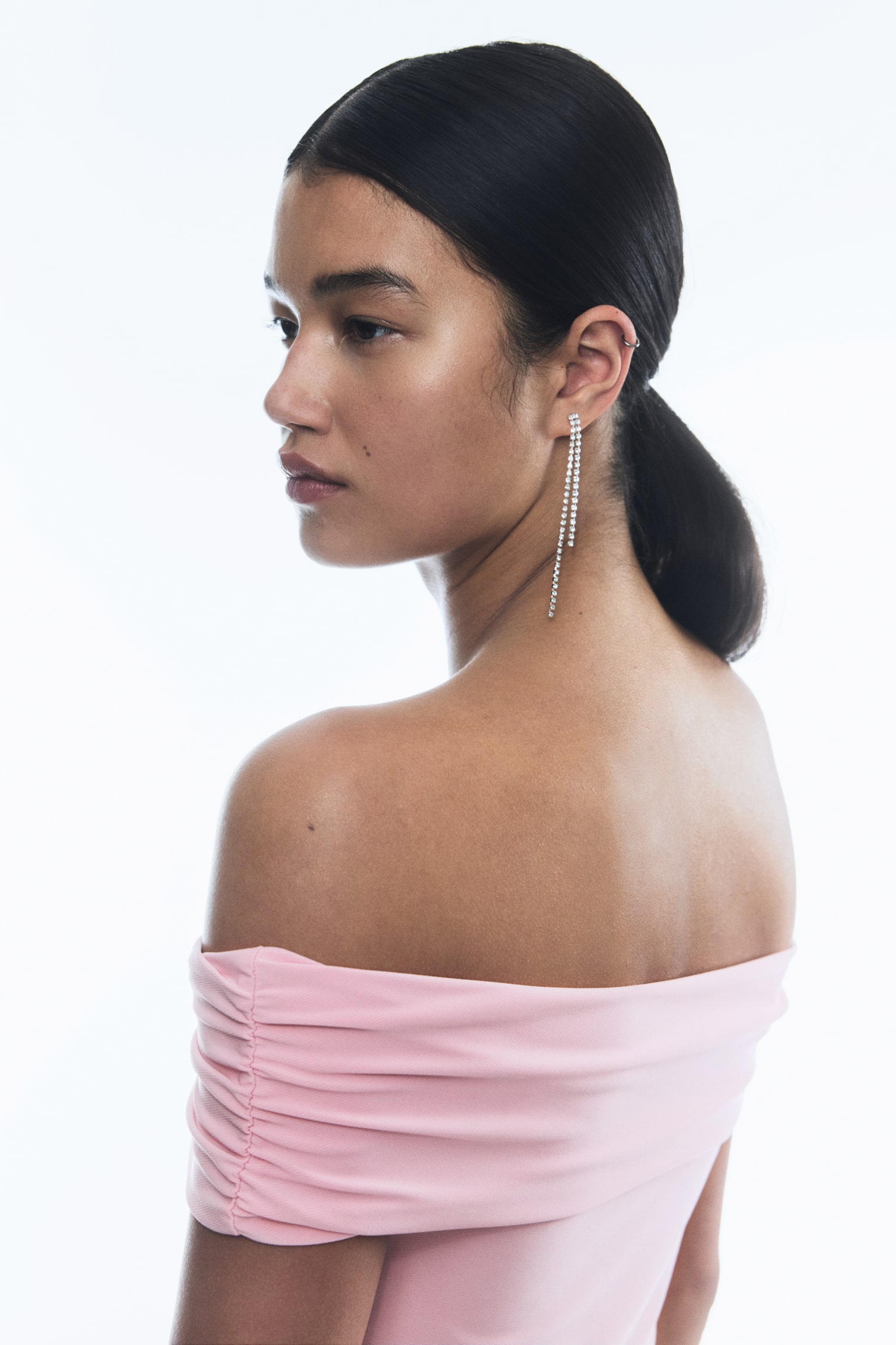 Draped Off The Shoulder Top - Light pink/Black/Cream - 3